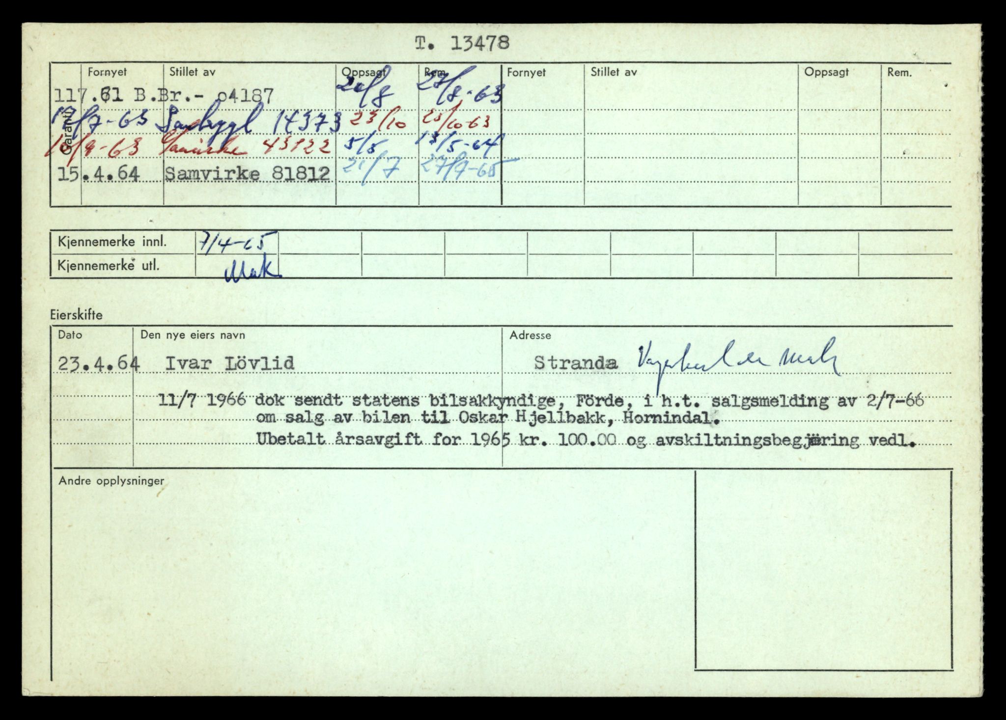 Møre og Romsdal vegkontor - Ålesund trafikkstasjon, AV/SAT-A-4099/F/Fe/L0039: Registreringskort for kjøretøy T 13361 - T 13530, 1927-1998, p. 2023