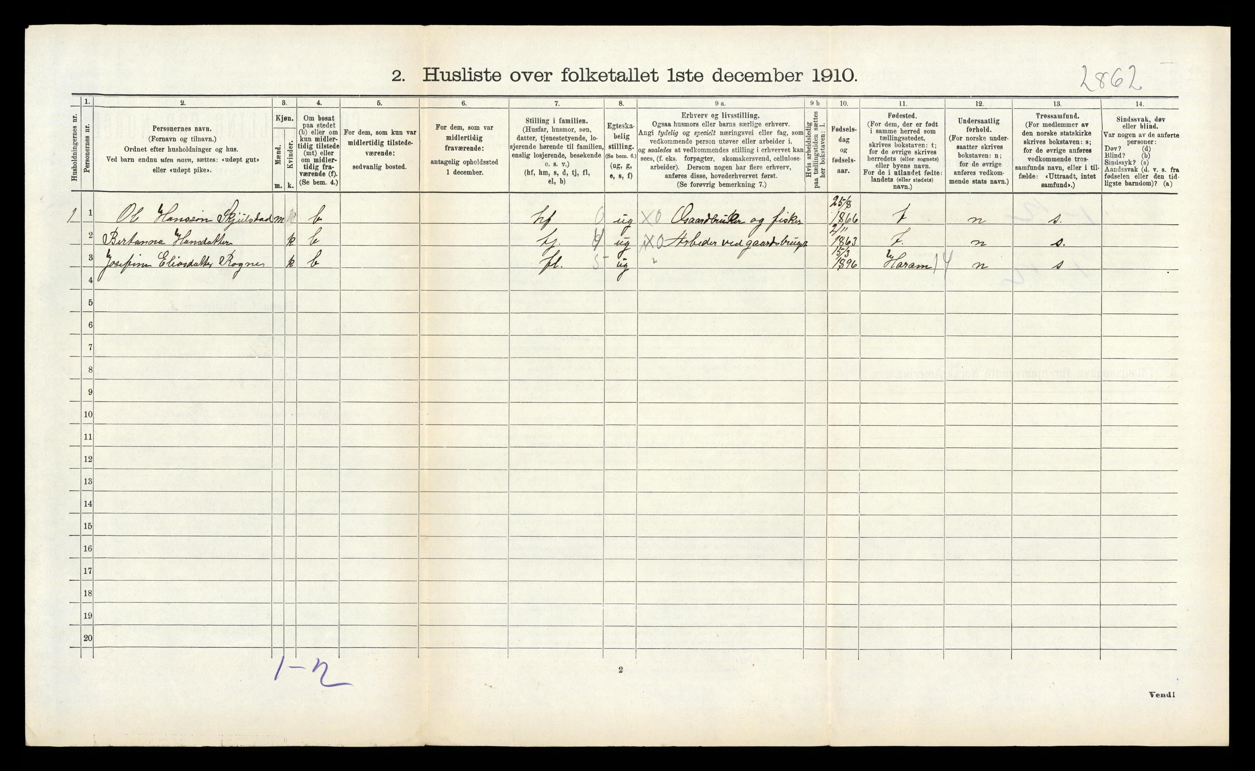 RA, 1910 census for Vatne, 1910, p. 170