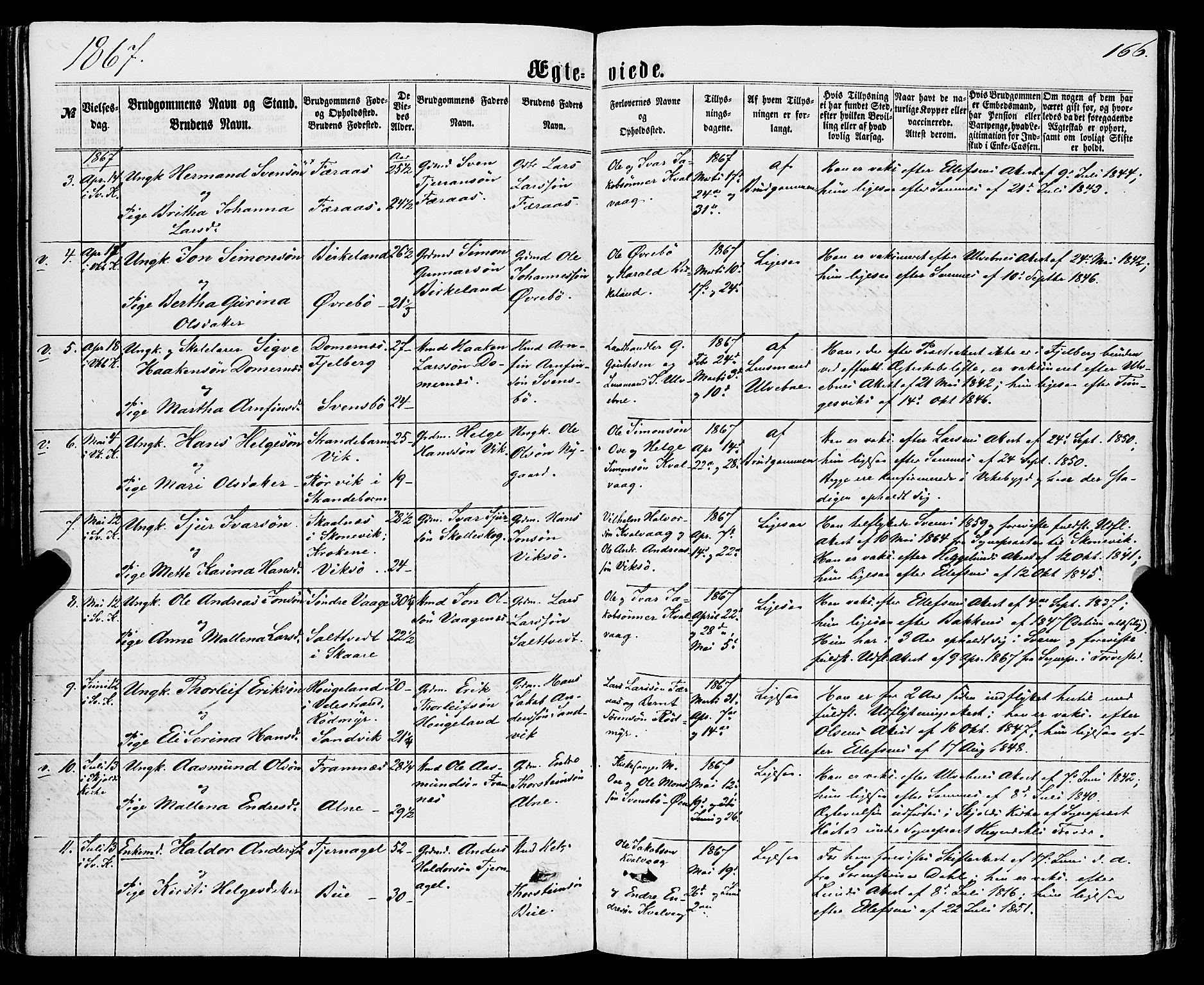 Sveio Sokneprestembete, SAB/A-78501/H/Haa: Parish register (official) no. A 1, 1861-1877, p. 166