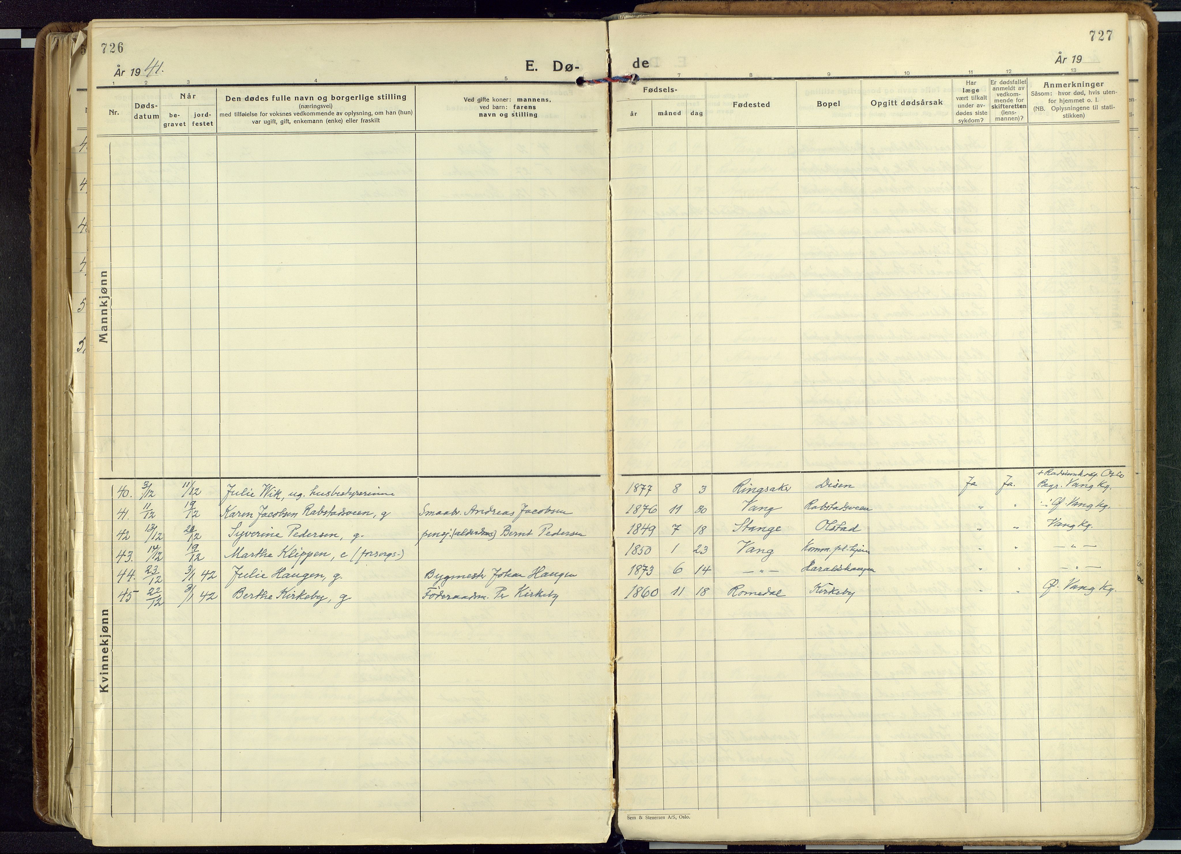 Vang prestekontor, Hedmark, AV/SAH-PREST-008/H/Ha/Haa/L0023: Parish register (official) no. 23, 1932-1957, p. 726-727