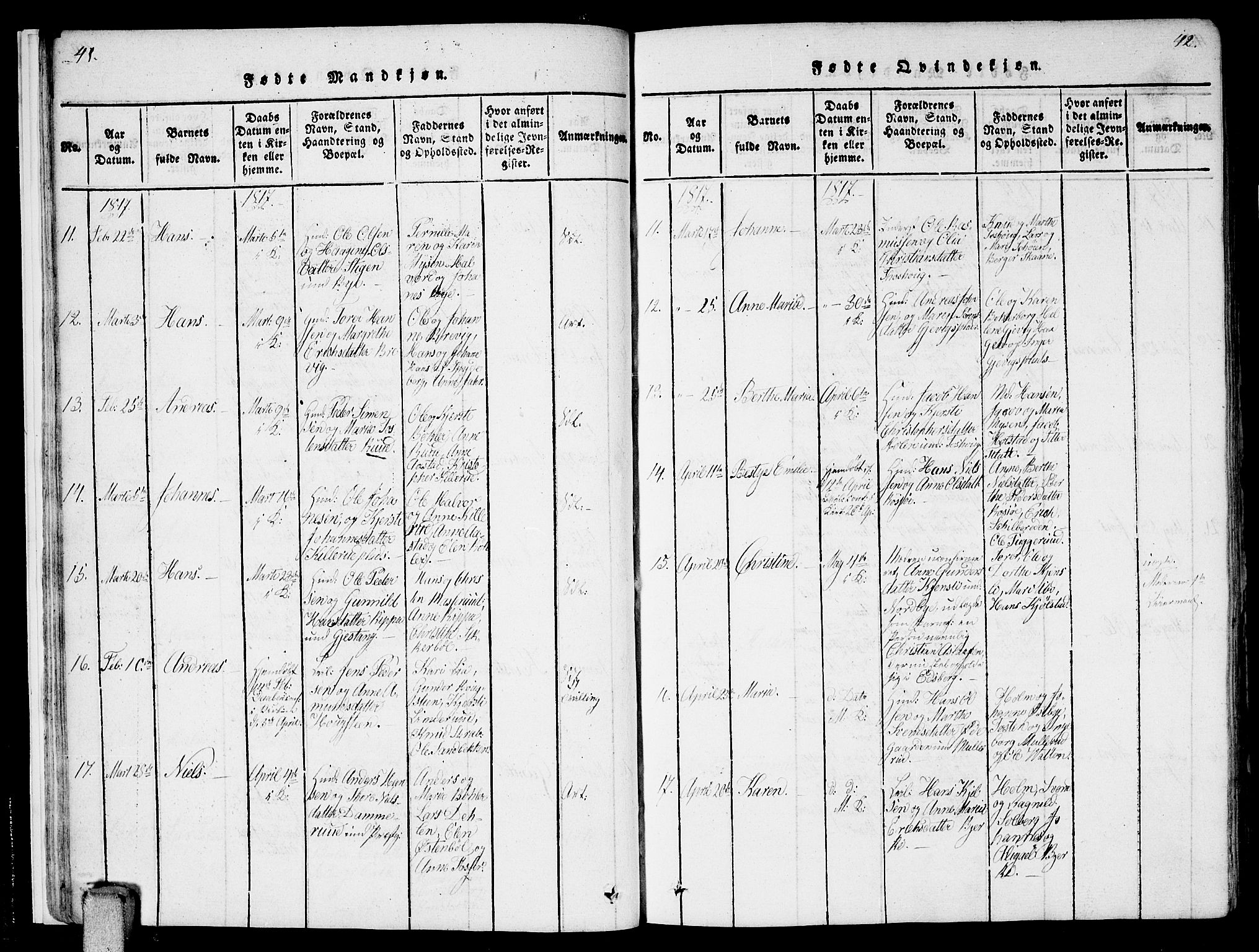 Enebakk prestekontor Kirkebøker, AV/SAO-A-10171c/F/Fa/L0006: Parish register (official) no. I 6, 1815-1832, p. 41-42