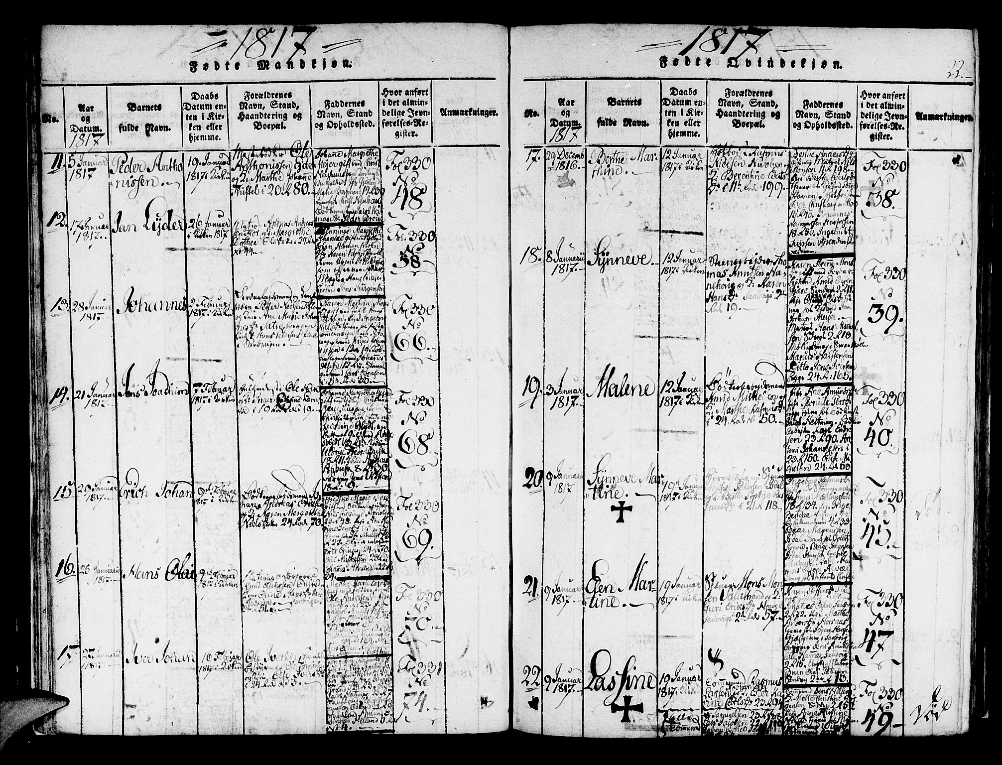 Korskirken sokneprestembete, AV/SAB-A-76101/H/Haa/L0013: Parish register (official) no. A 13, 1815-1822, p. 22