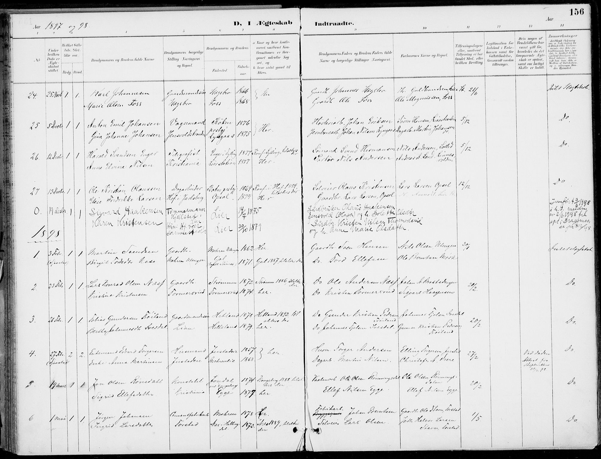 Lier kirkebøker, AV/SAKO-A-230/F/Fa/L0016: Parish register (official) no. I 16, 1895-1900, p. 156