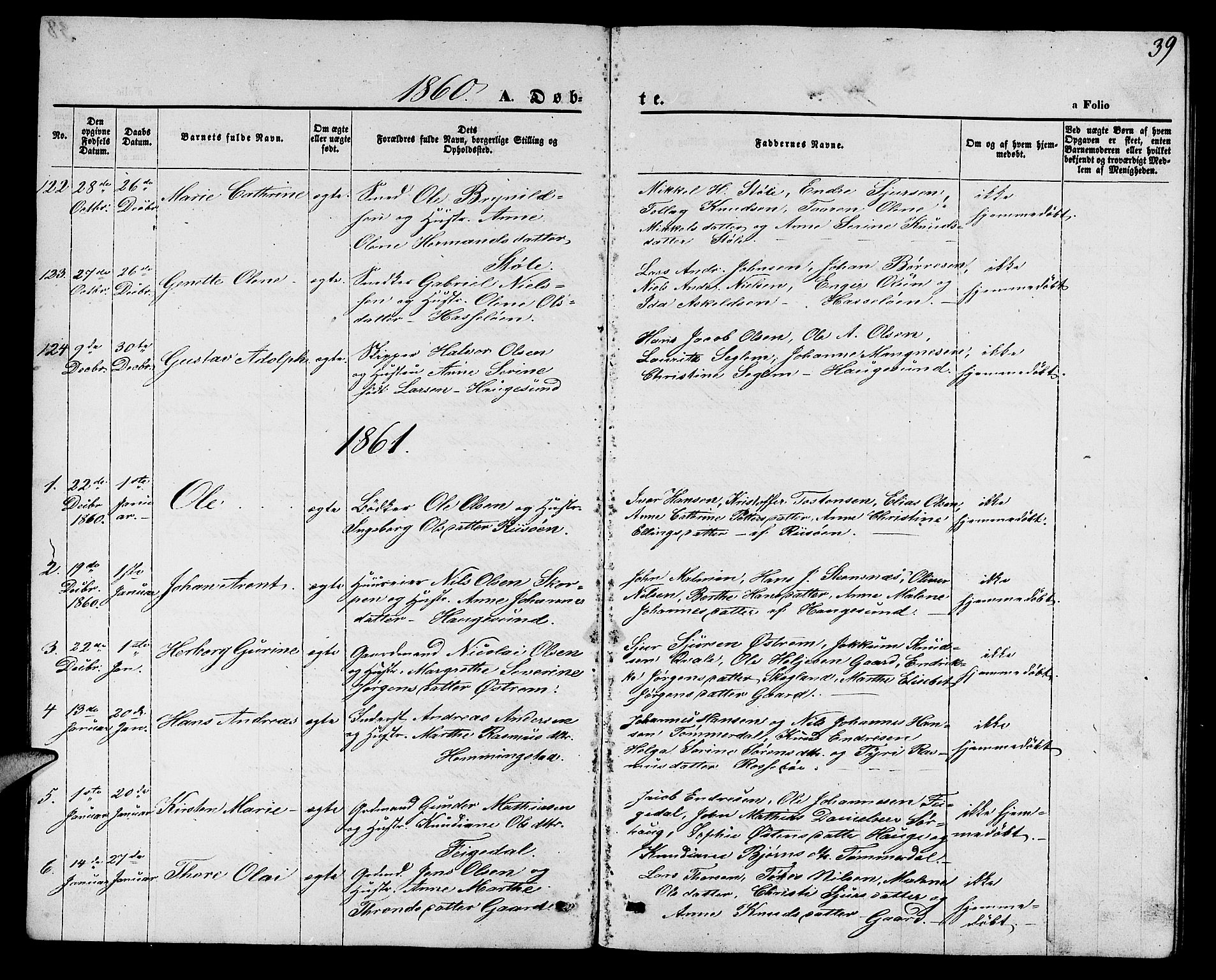 Torvastad sokneprestkontor, SAST/A -101857/H/Ha/Hab/L0006: Parish register (copy) no. B 6, 1858-1867, p. 39