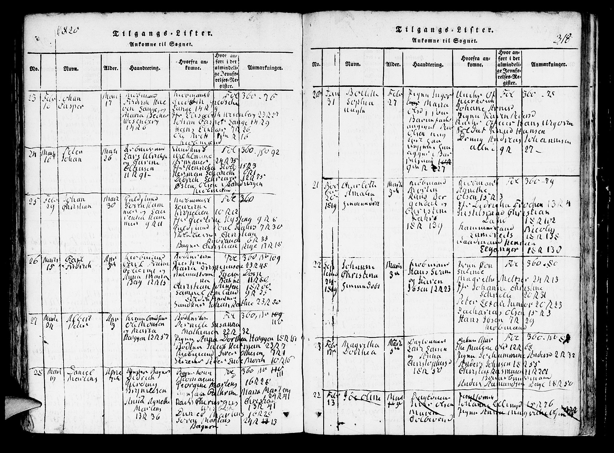 Domkirken sokneprestembete, AV/SAB-A-74801/H/Hab/L0001: Parish register (copy) no. A 1, 1816-1821, p. 318