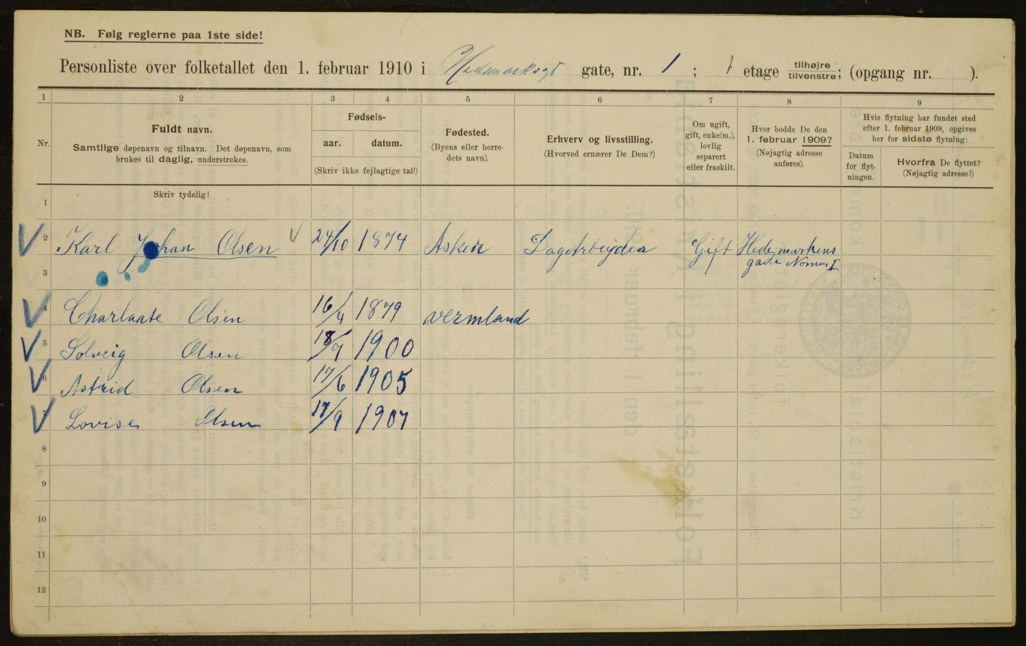 OBA, Municipal Census 1910 for Kristiania, 1910, p. 34570