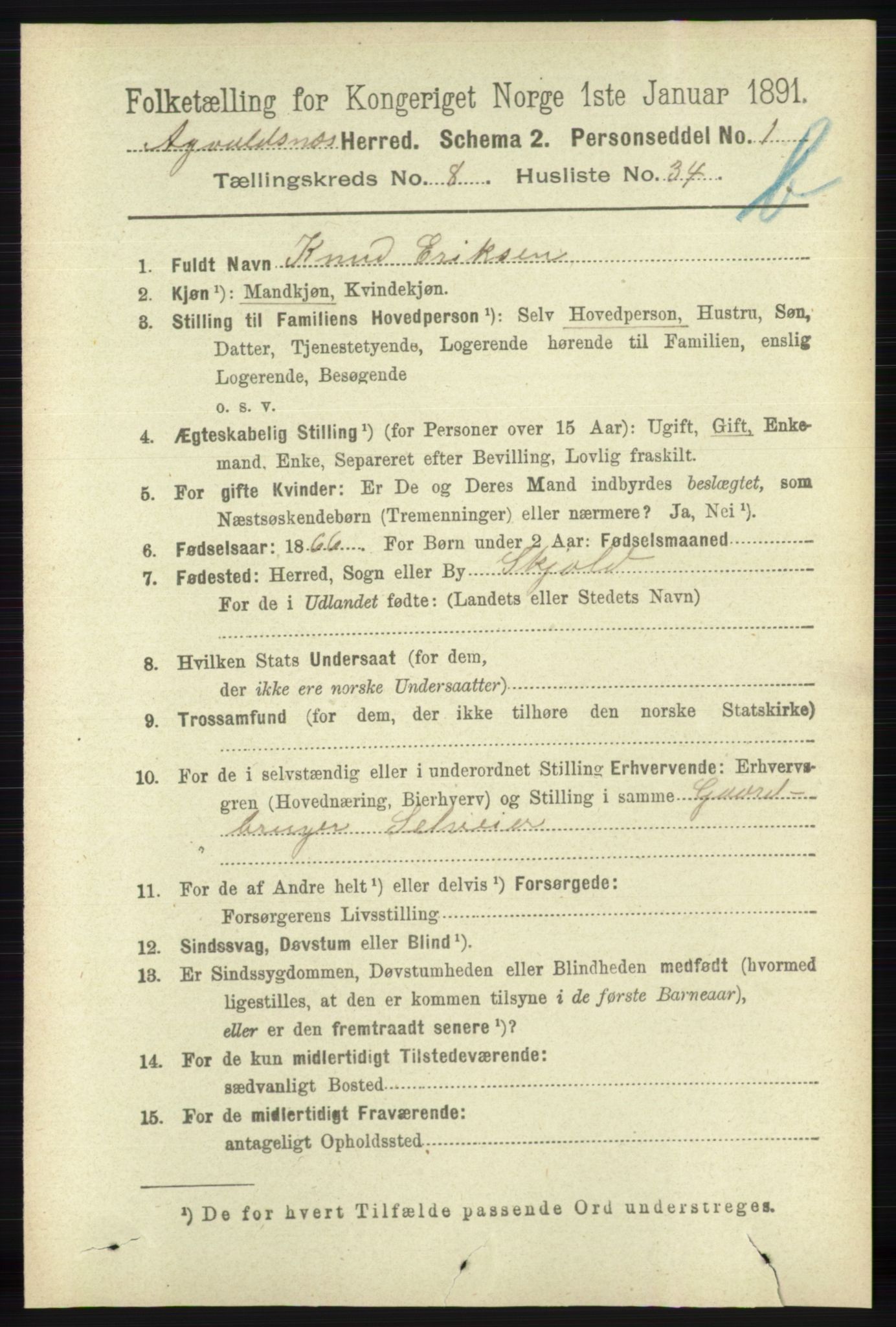 RA, 1891 census for 1147 Avaldsnes, 1891, p. 4371