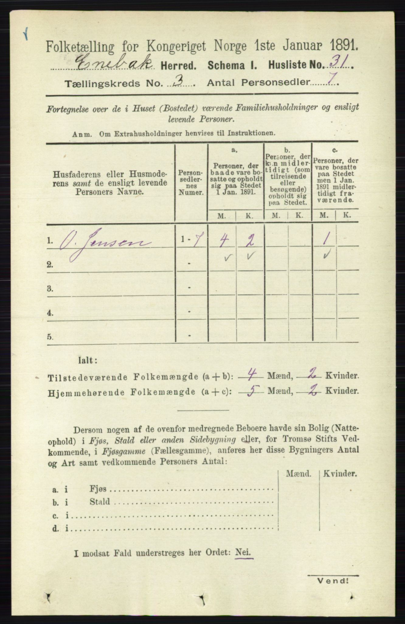 RA, 1891 census for 0229 Enebakk, 1891, p. 1102