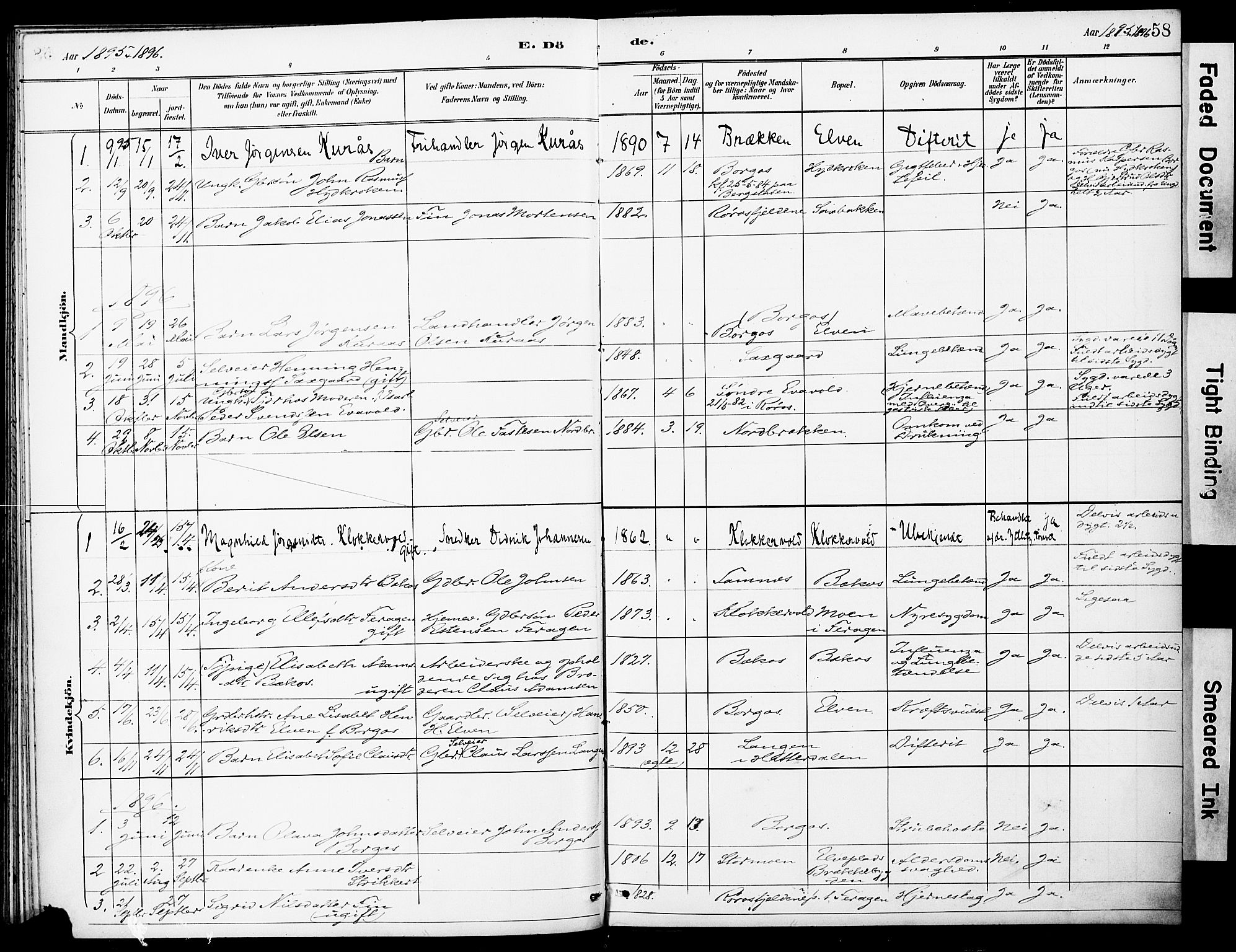 Ministerialprotokoller, klokkerbøker og fødselsregistre - Sør-Trøndelag, SAT/A-1456/683/L0948: Parish register (official) no. 683A01, 1891-1902, p. 58