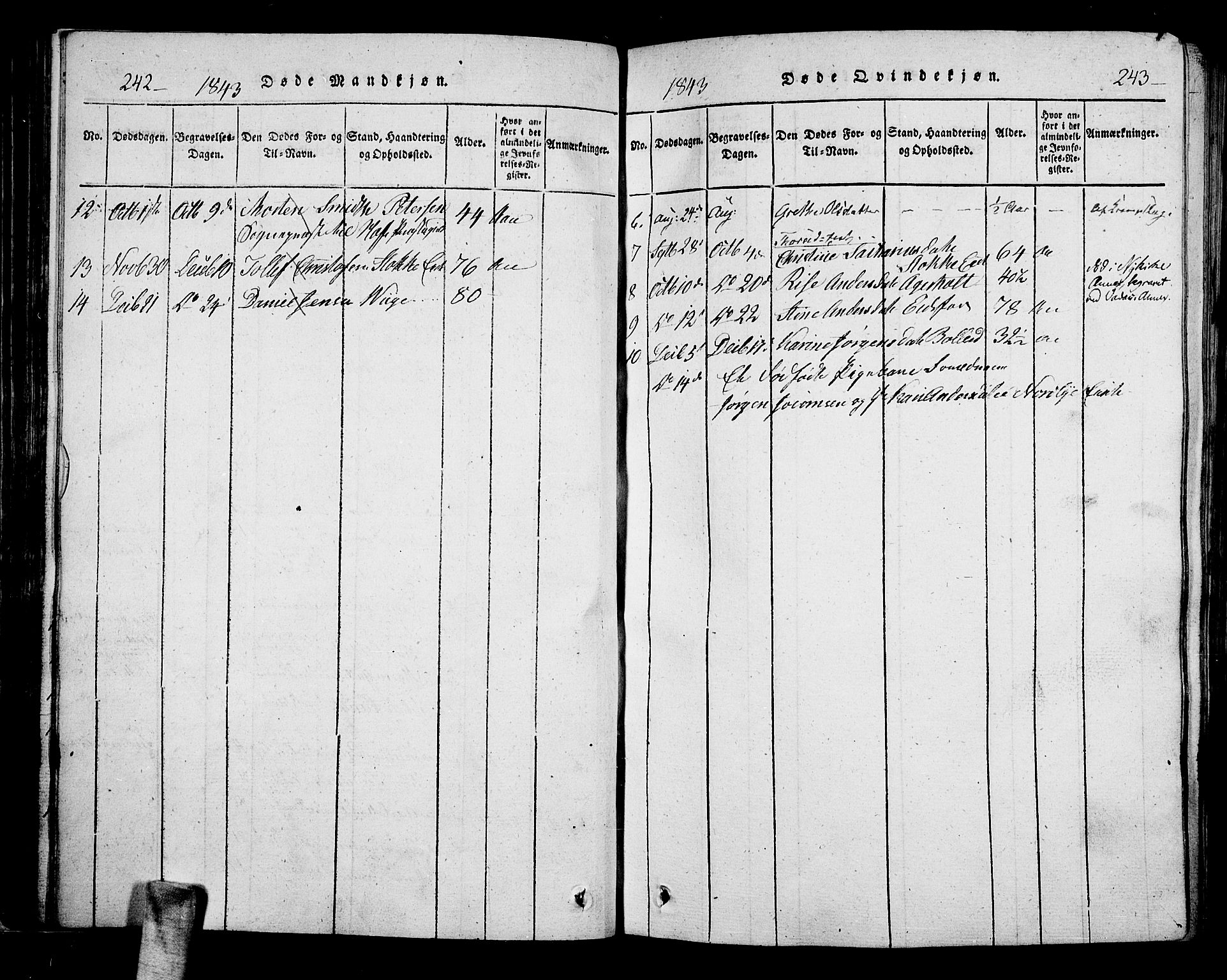 Hof kirkebøker, SAKO/A-64/F/Fa/L0004: Parish register (official) no. I 4, 1814-1843, p. 242-243