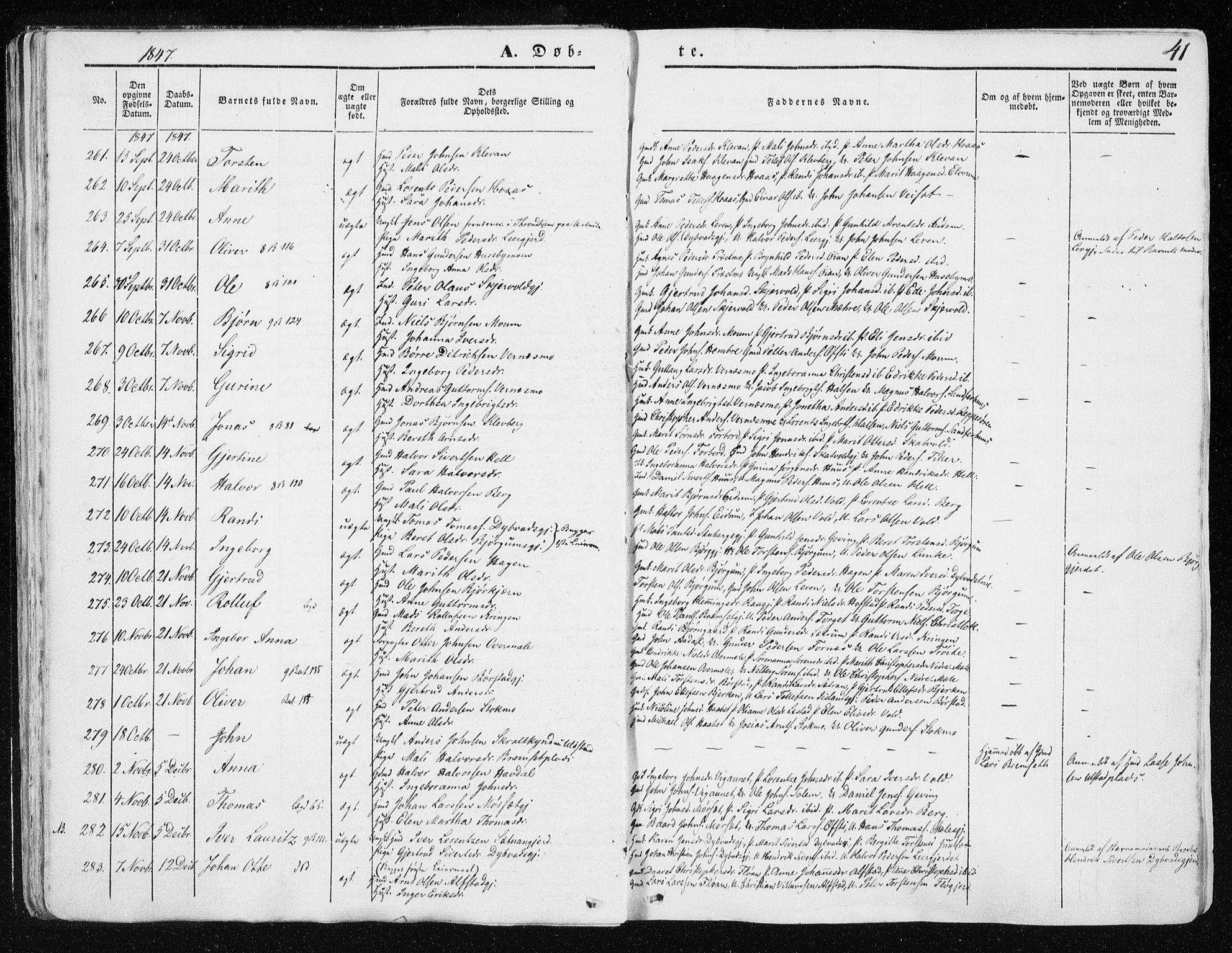 Ministerialprotokoller, klokkerbøker og fødselsregistre - Nord-Trøndelag, SAT/A-1458/709/L0074: Parish register (official) no. 709A14, 1845-1858, p. 41