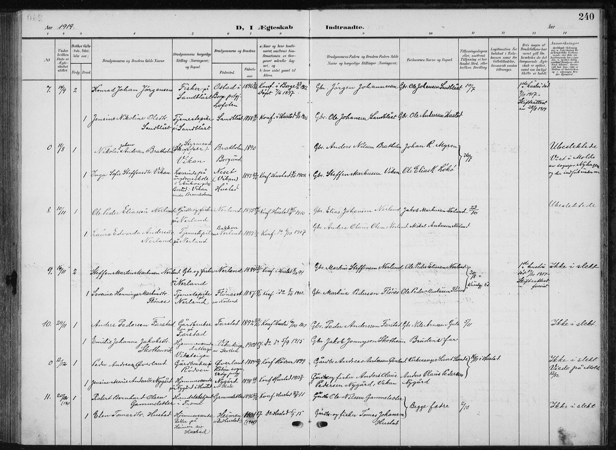 Ministerialprotokoller, klokkerbøker og fødselsregistre - Møre og Romsdal, AV/SAT-A-1454/567/L0784: Parish register (copy) no. 567C04, 1903-1938, p. 240