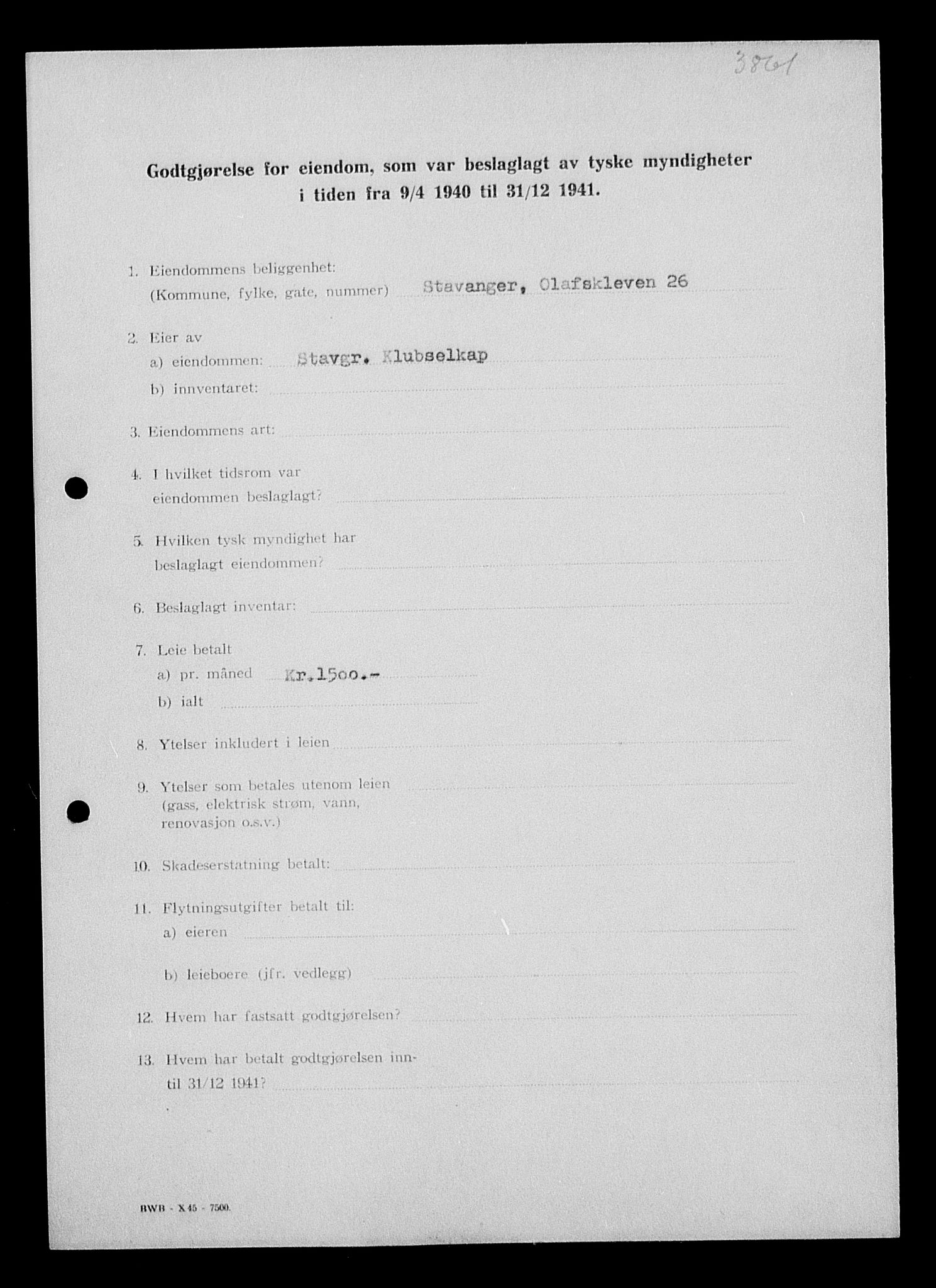 Justisdepartementet, Tilbakeføringskontoret for inndratte formuer, AV/RA-S-1564/I/L1014: Godtgjørelse for beslaglagt eiendom, 1940-1941, p. 129