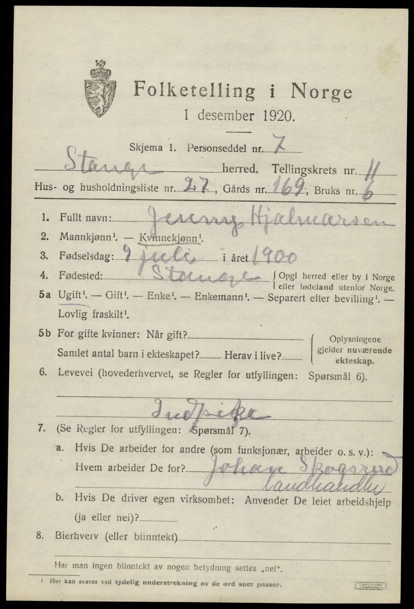 SAH, 1920 census for Stange, 1920, p. 17103