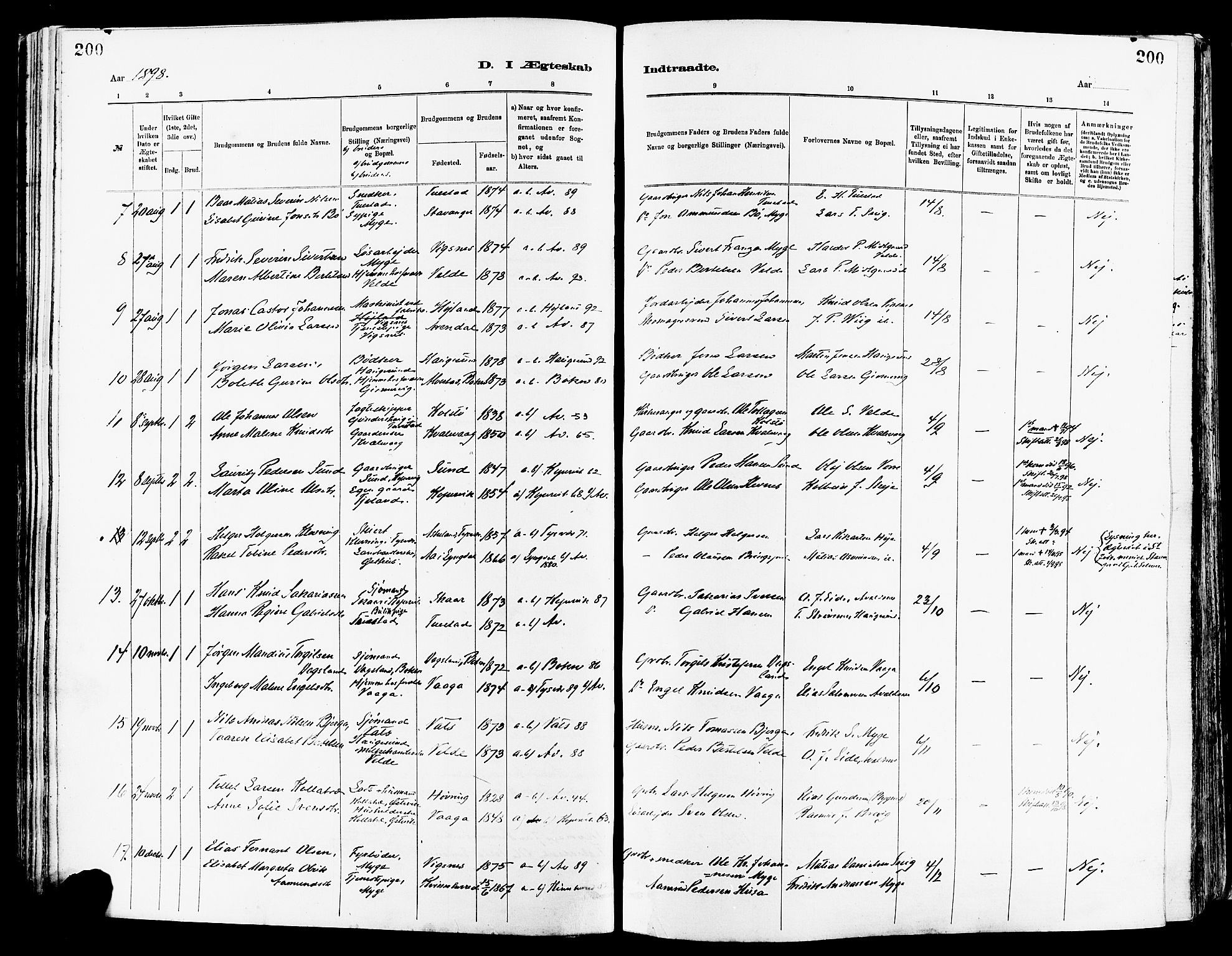 Avaldsnes sokneprestkontor, SAST/A -101851/H/Ha/Haa/L0015: Parish register (official) no. A 15, 1880-1906, p. 200