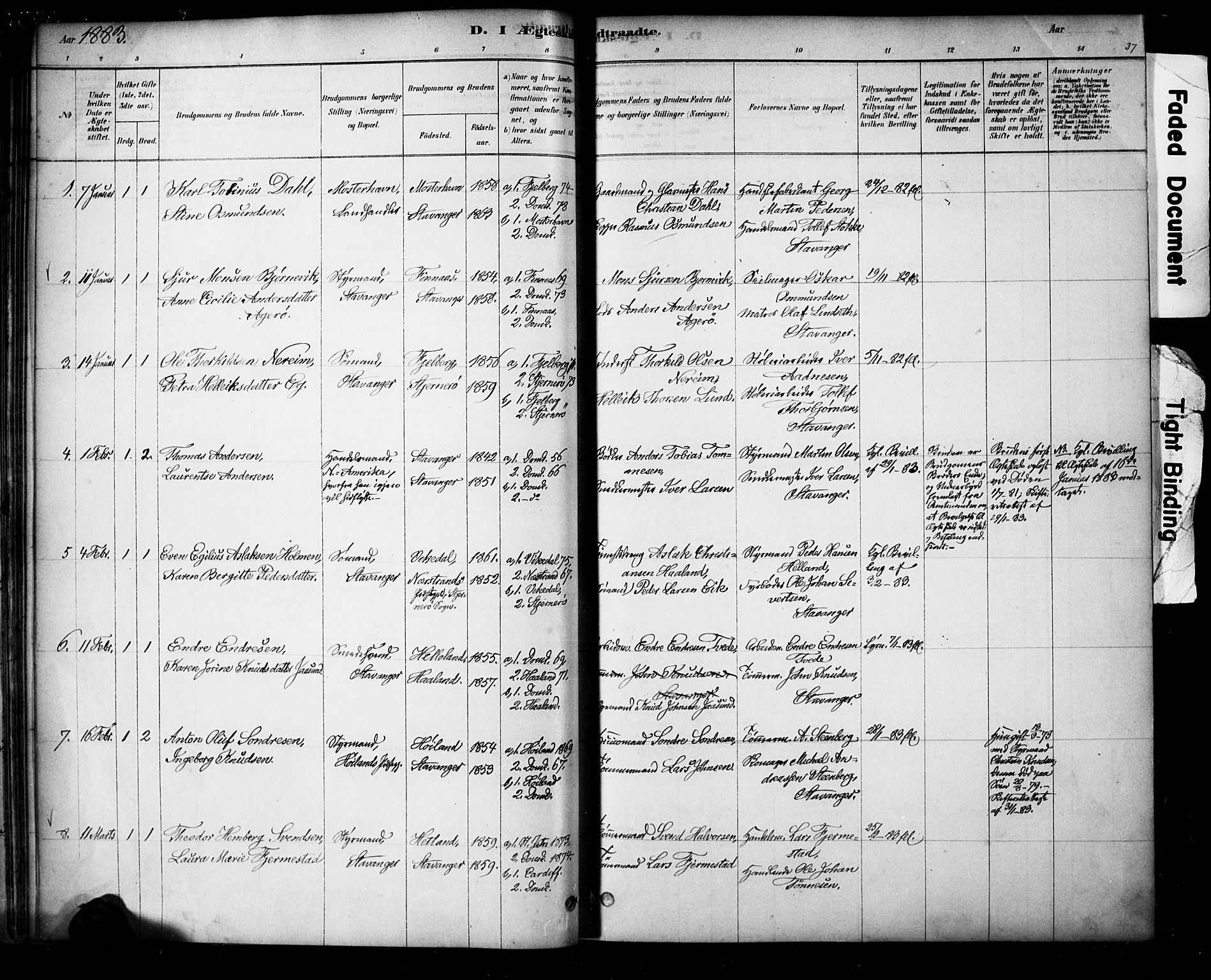 Domkirken sokneprestkontor, SAST/A-101812/001/30/30BA/L0029: Parish register (official) no. A 28, 1878-1904, p. 37