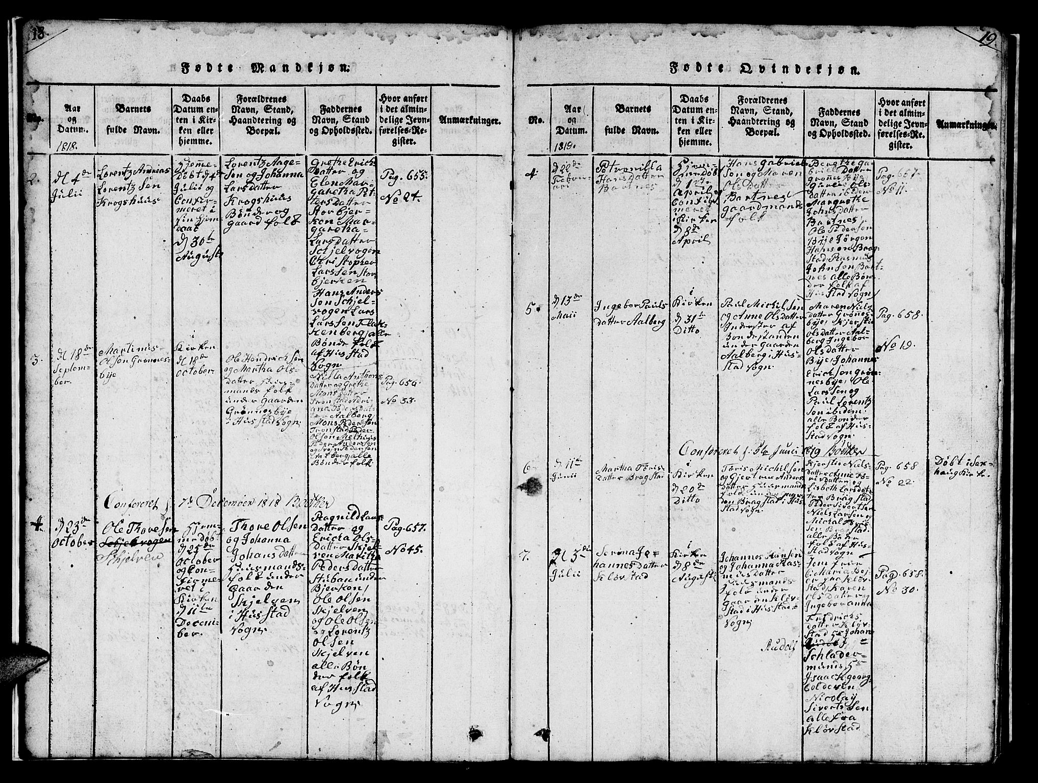 Ministerialprotokoller, klokkerbøker og fødselsregistre - Nord-Trøndelag, AV/SAT-A-1458/732/L0317: Parish register (copy) no. 732C01, 1816-1881, p. 18-19