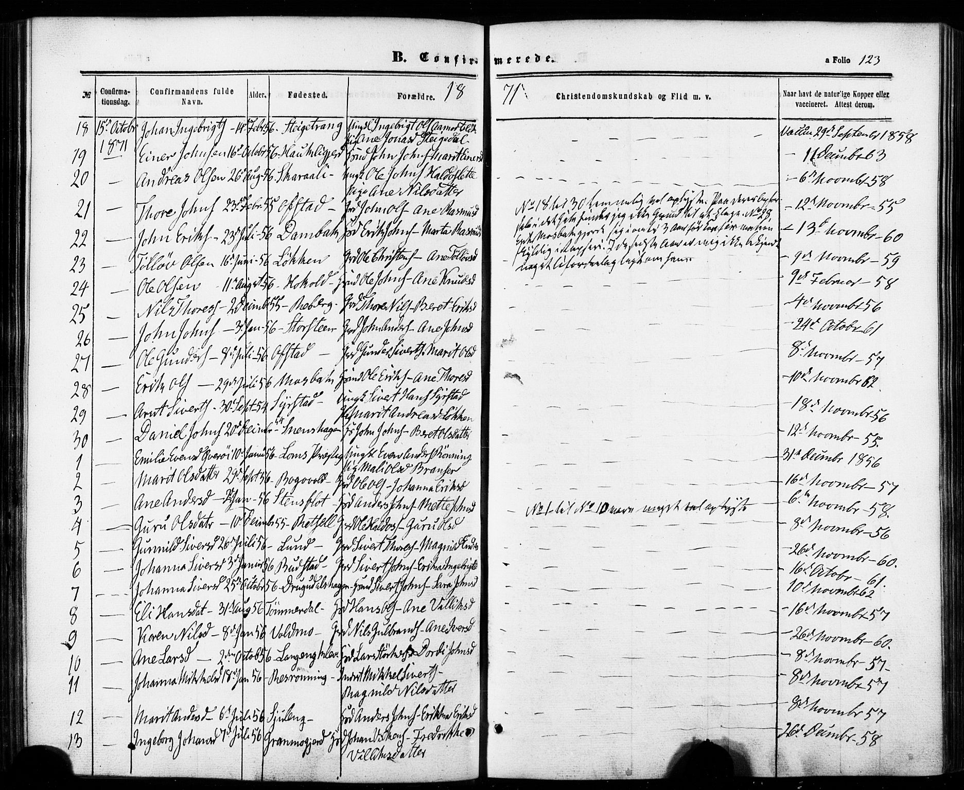 Ministerialprotokoller, klokkerbøker og fødselsregistre - Sør-Trøndelag, AV/SAT-A-1456/672/L0856: Parish register (official) no. 672A08, 1861-1881, p. 123