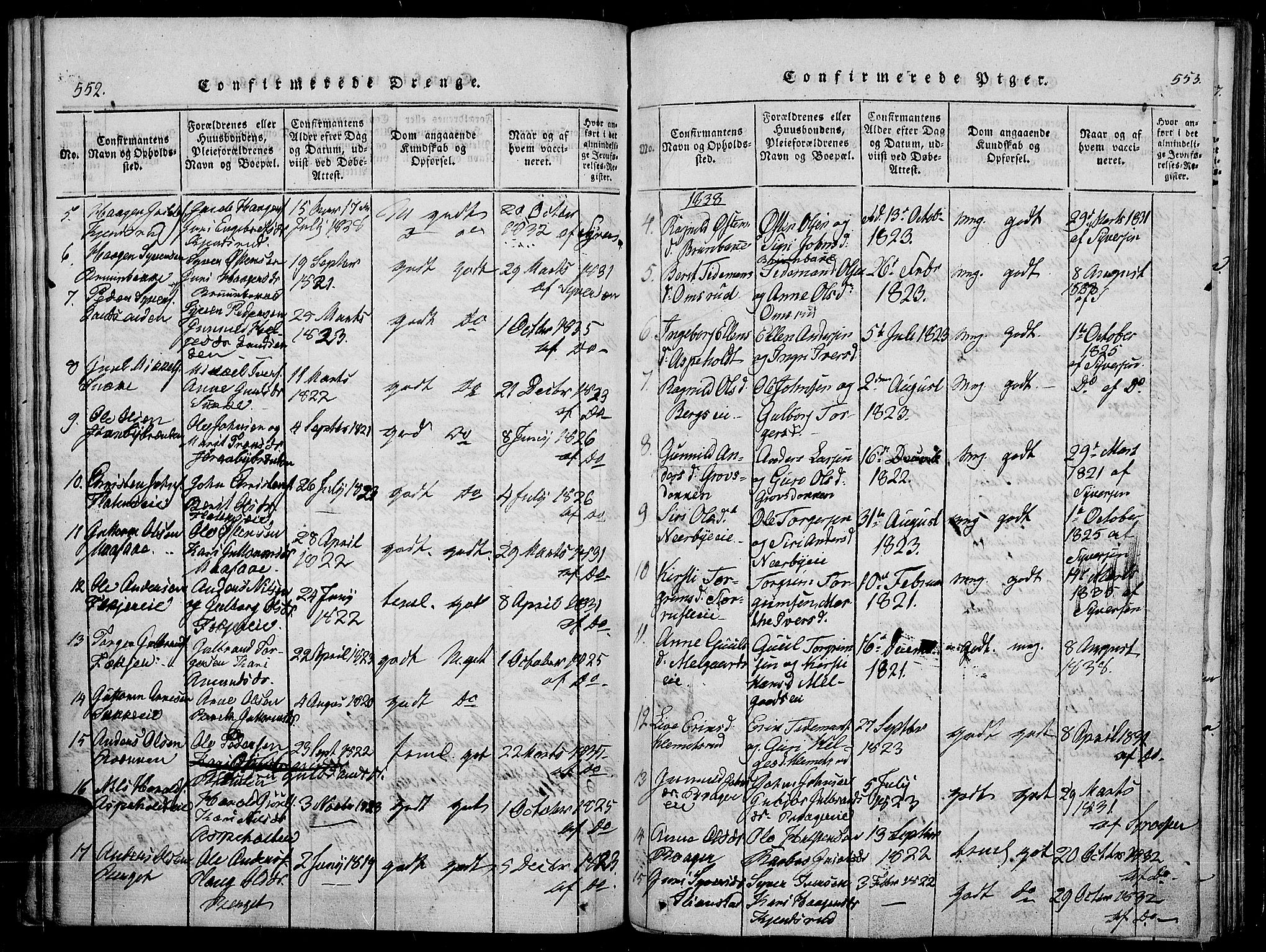Sør-Aurdal prestekontor, SAH/PREST-128/H/Ha/Haa/L0003: Parish register (official) no. 3, 1825-1840, p. 552-553