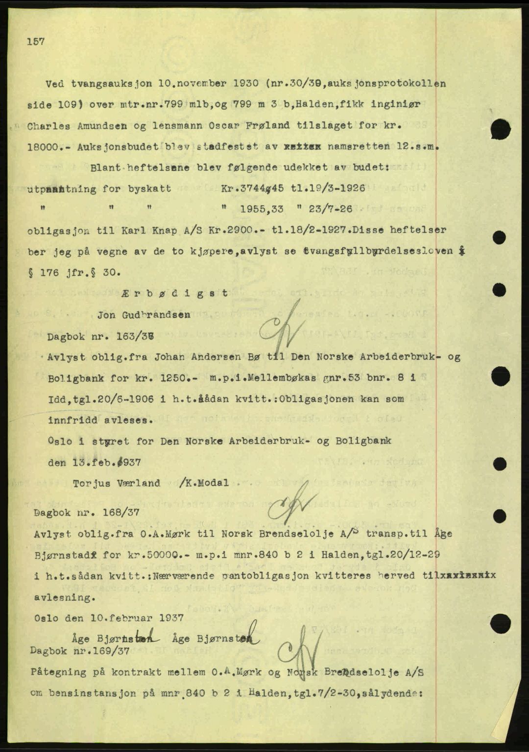 Idd og Marker sorenskriveri, AV/SAO-A-10283/G/Gb/Gbc/L0001: Mortgage book no. B1-3, 1936-1939, Diary no: : 163/1937