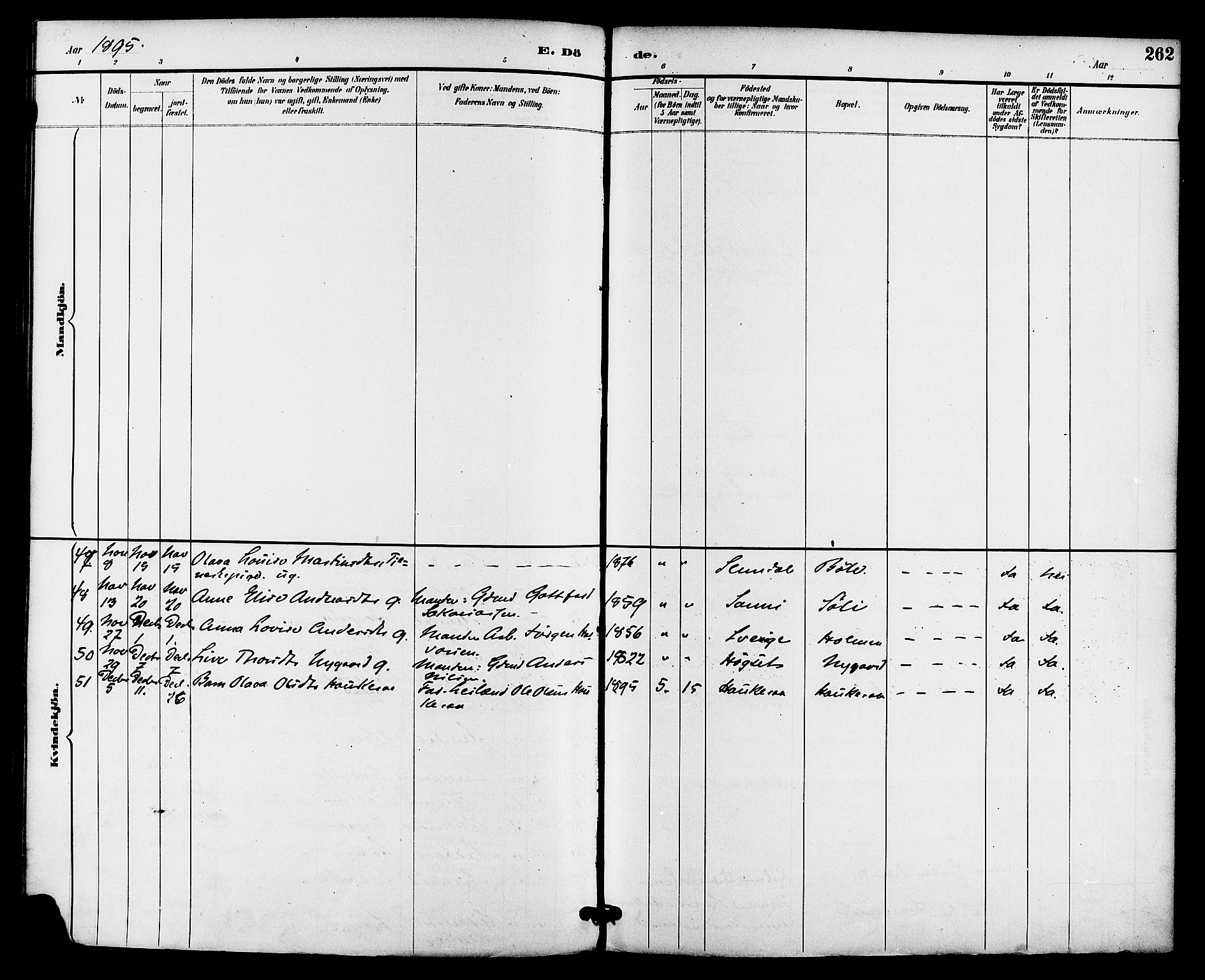 Gjerpen kirkebøker, SAKO/A-265/F/Fa/L0010: Parish register (official) no. I 10, 1886-1895, p. 262