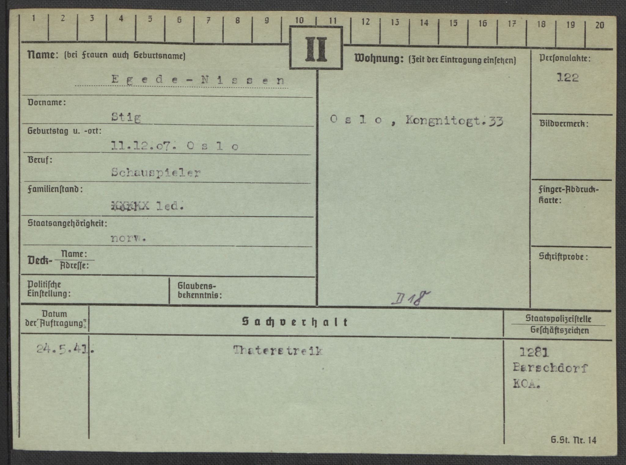 Befehlshaber der Sicherheitspolizei und des SD, AV/RA-RAFA-5969/E/Ea/Eaa/L0002: Register over norske fanger i Møllergata 19: Bj-Eng, 1940-1945, p. 1197