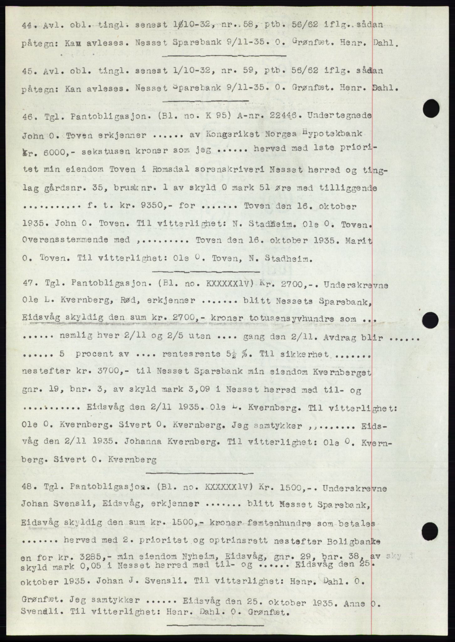 Romsdal sorenskriveri, AV/SAT-A-4149/1/2/2C/L0067: Mortgage book no. 61, 1935-1935, Deed date: 15.11.1935