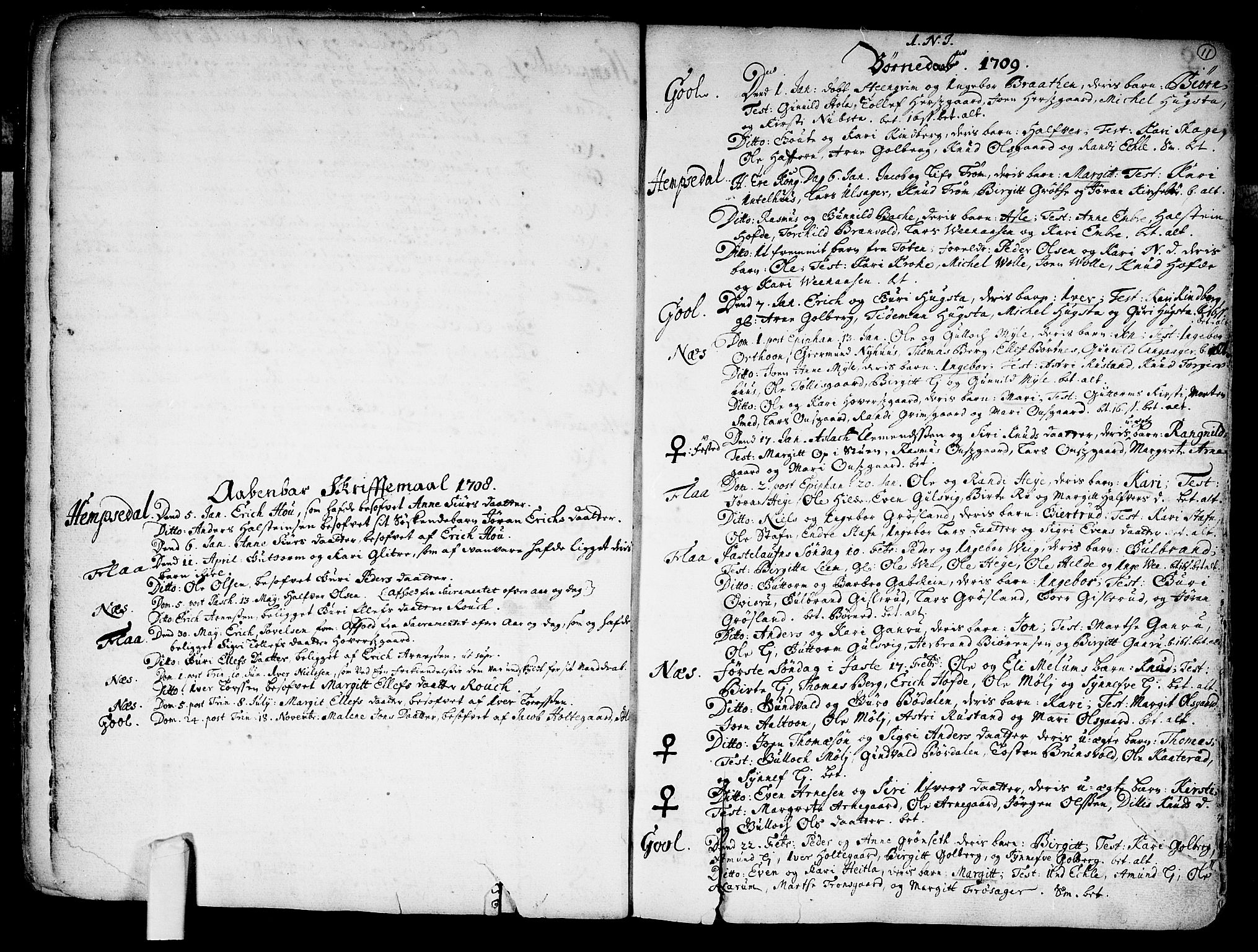 Nes kirkebøker, SAKO/A-236/F/Fa/L0002: Parish register (official) no. 2, 1707-1759, p. 11