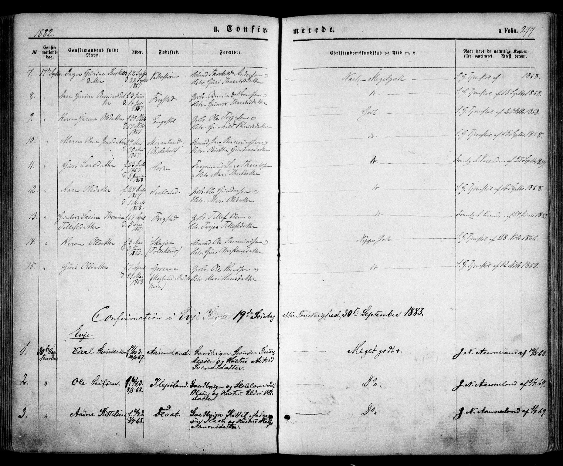 Evje sokneprestkontor, SAK/1111-0008/F/Fa/Faa/L0006: Parish register (official) no. A 6, 1866-1884, p. 277