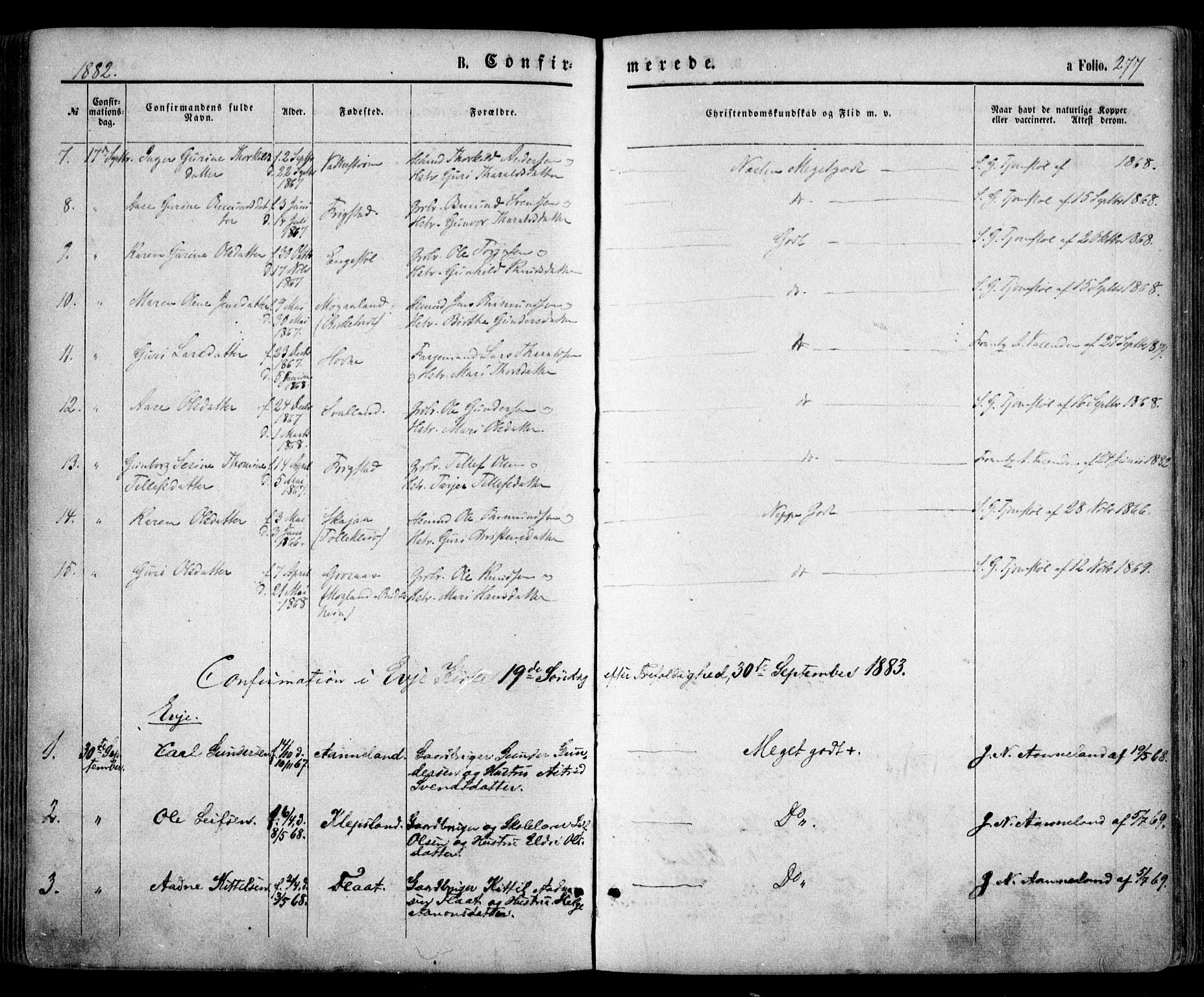 Evje sokneprestkontor, AV/SAK-1111-0008/F/Fa/Faa/L0006: Parish register (official) no. A 6, 1866-1884, p. 277