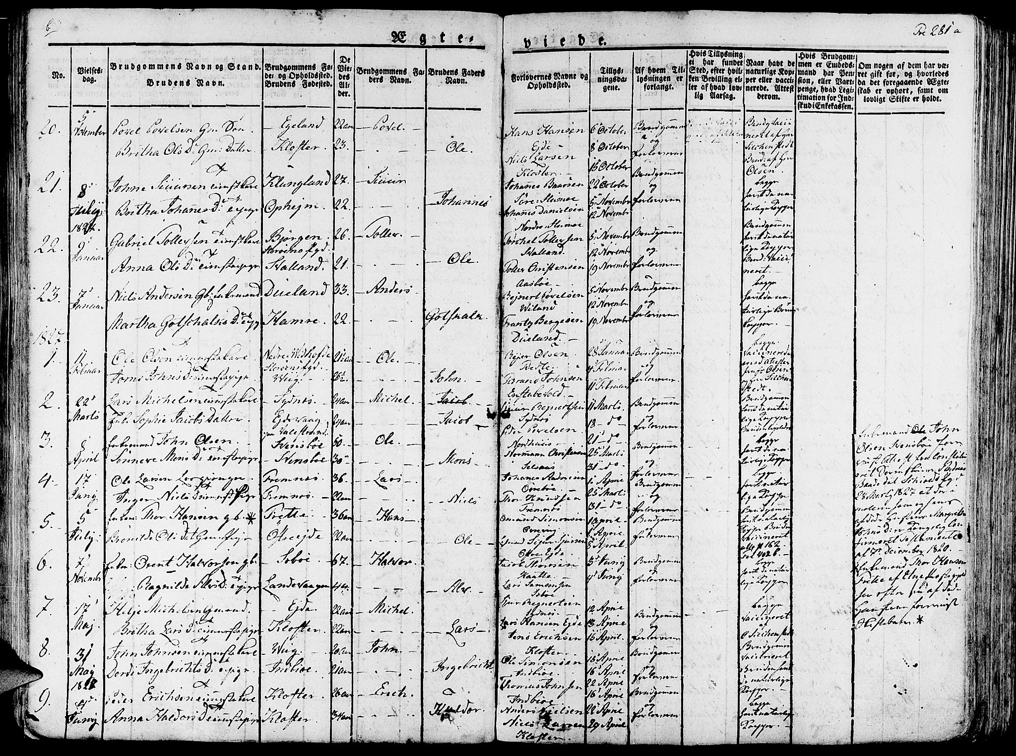 Fjelberg sokneprestembete, SAB/A-75201/H/Haa: Parish register (official) no. A 5, 1822-1834, p. 281