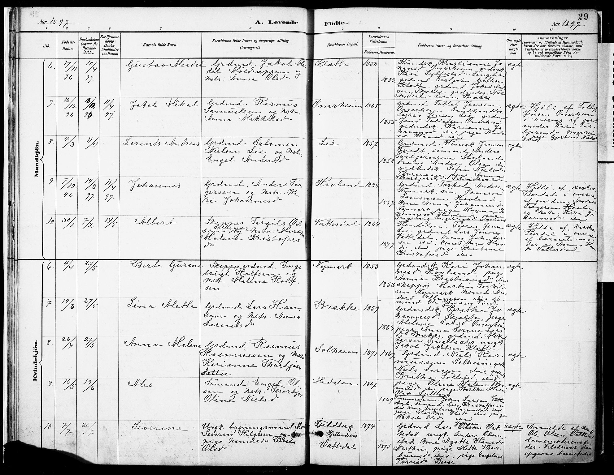 Tysnes sokneprestembete, SAB/A-78601/H/Haa: Parish register (official) no. C 1, 1887-1912, p. 29