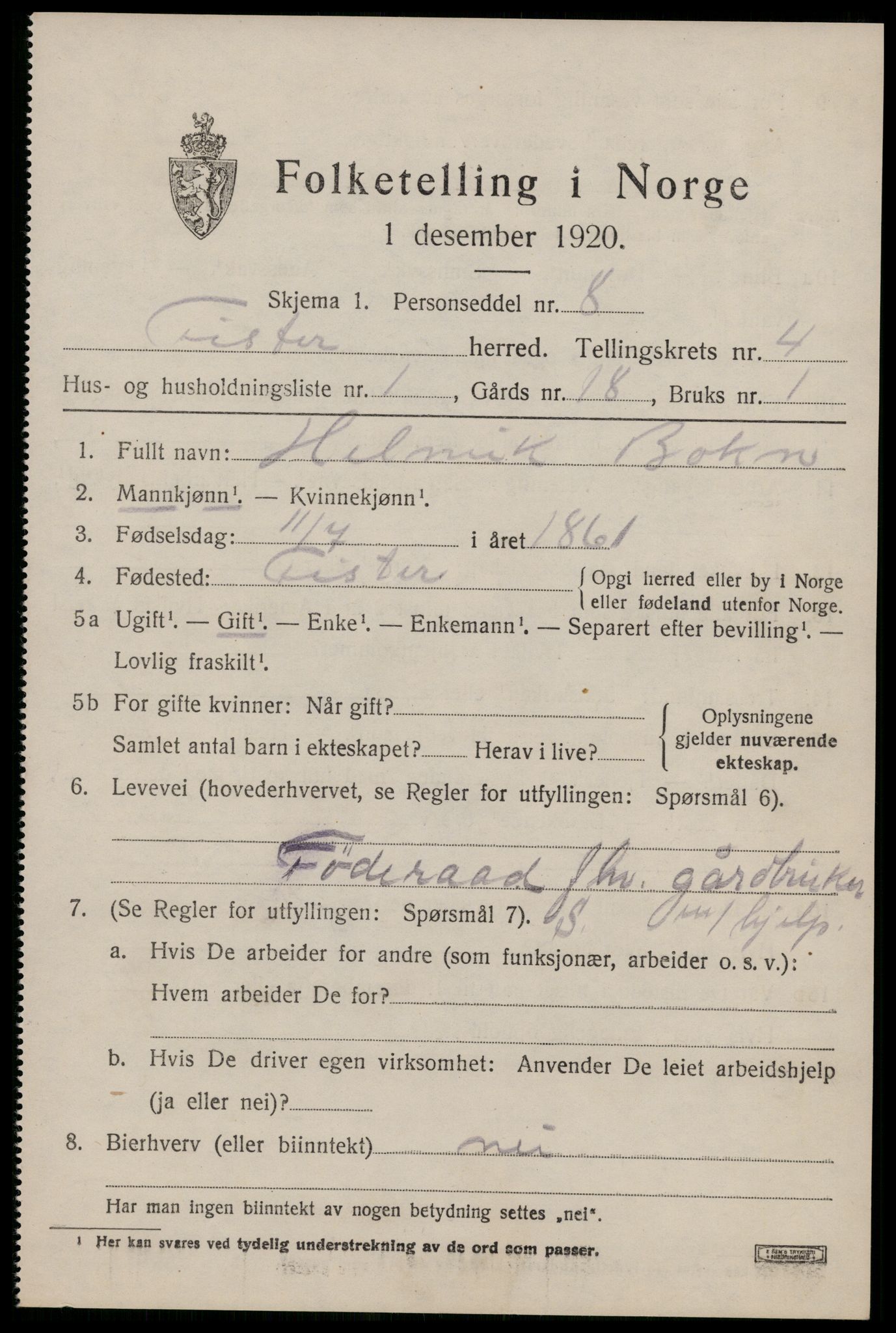 SAST, 1920 census for Fister, 1920, p. 1123