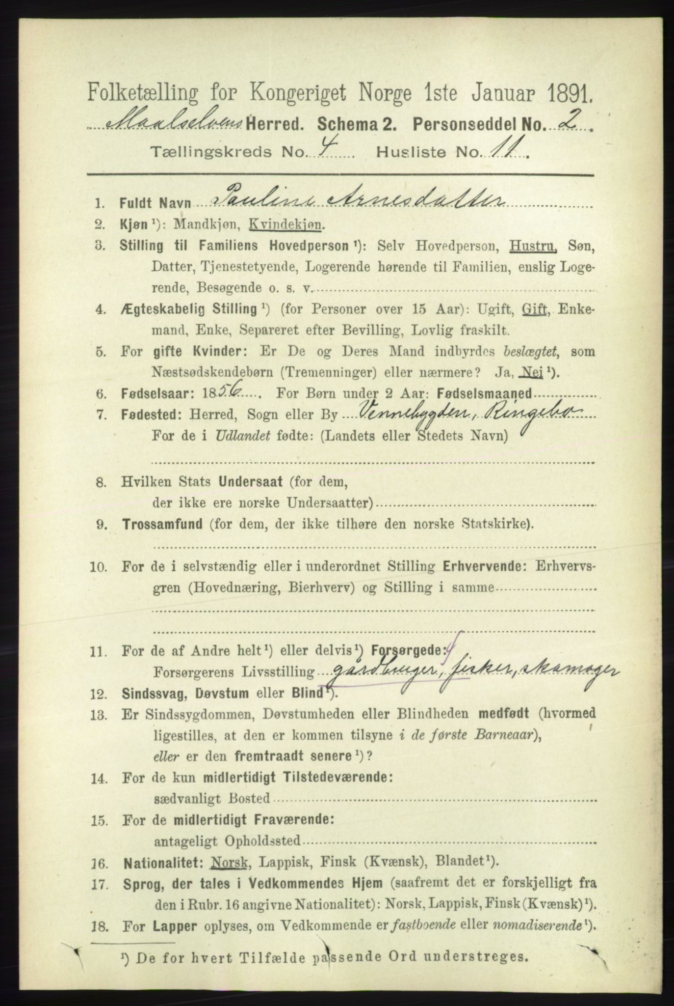 RA, 1891 census for 1924 Målselv, 1891, p. 1147