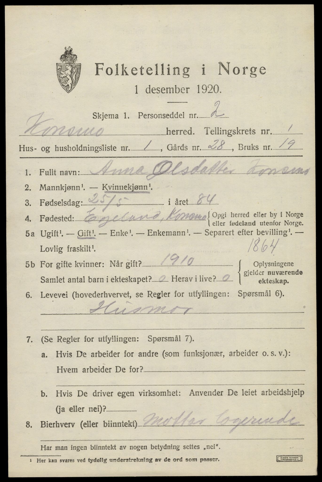 SAK, 1920 census for Konsmo, 1920, p. 450