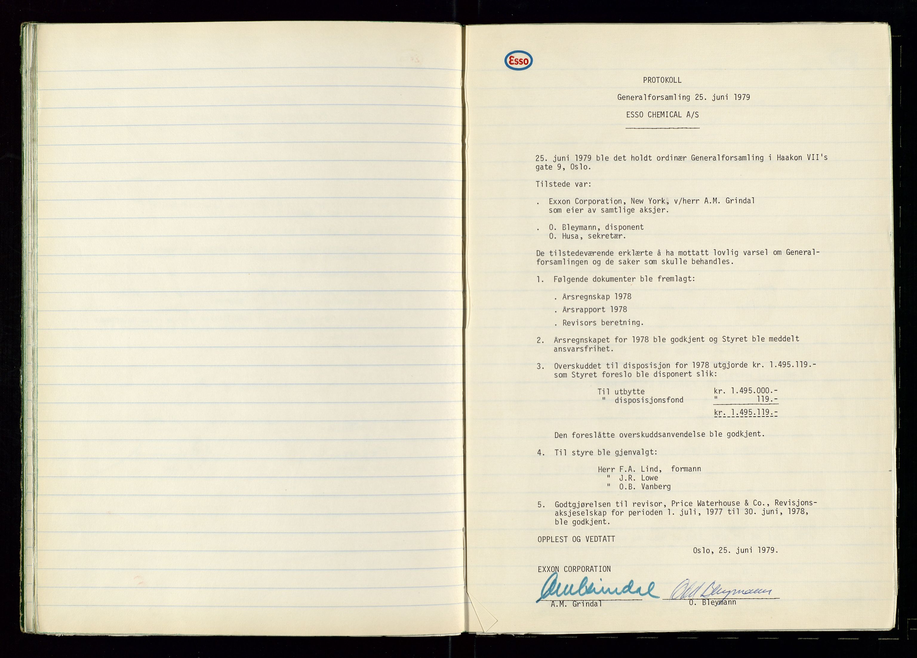 PA 1538 - Exxon Chemical Norge A/S, SAST/A-101958/A/Aa/L0001/0002: Generalforsamlinger og styreprotokoller / Protokoll for generalforsamlinger, 1966-1996