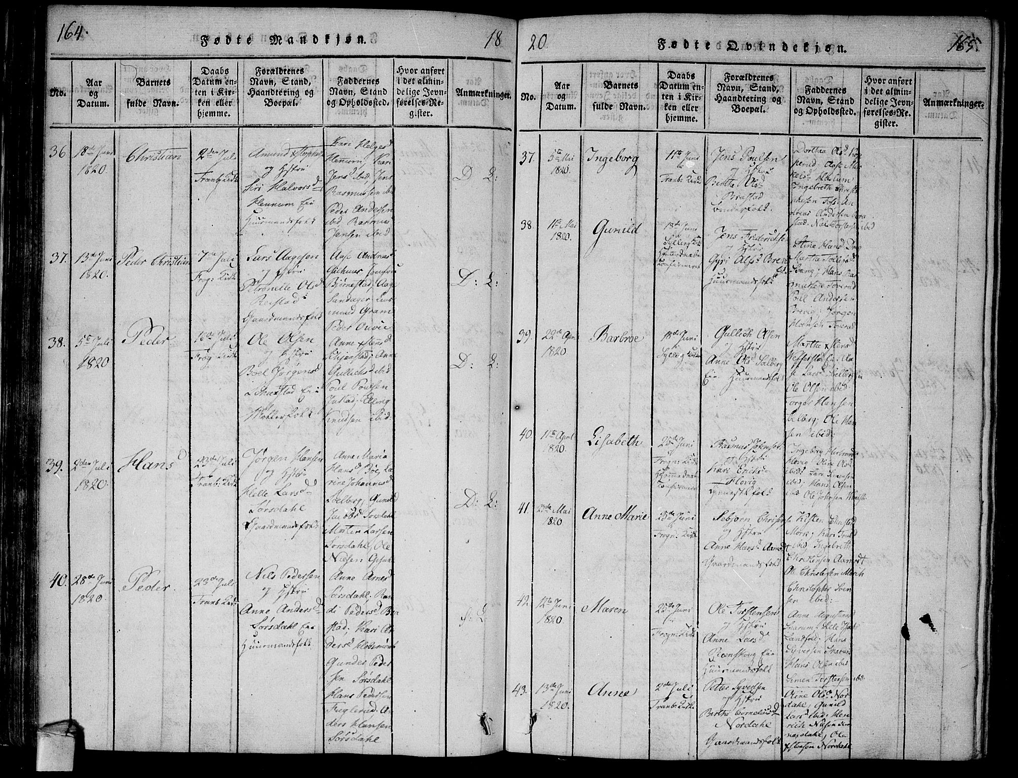 Lier kirkebøker, AV/SAKO-A-230/F/Fa/L0008: Parish register (official) no. I 8, 1813-1825, p. 164-165