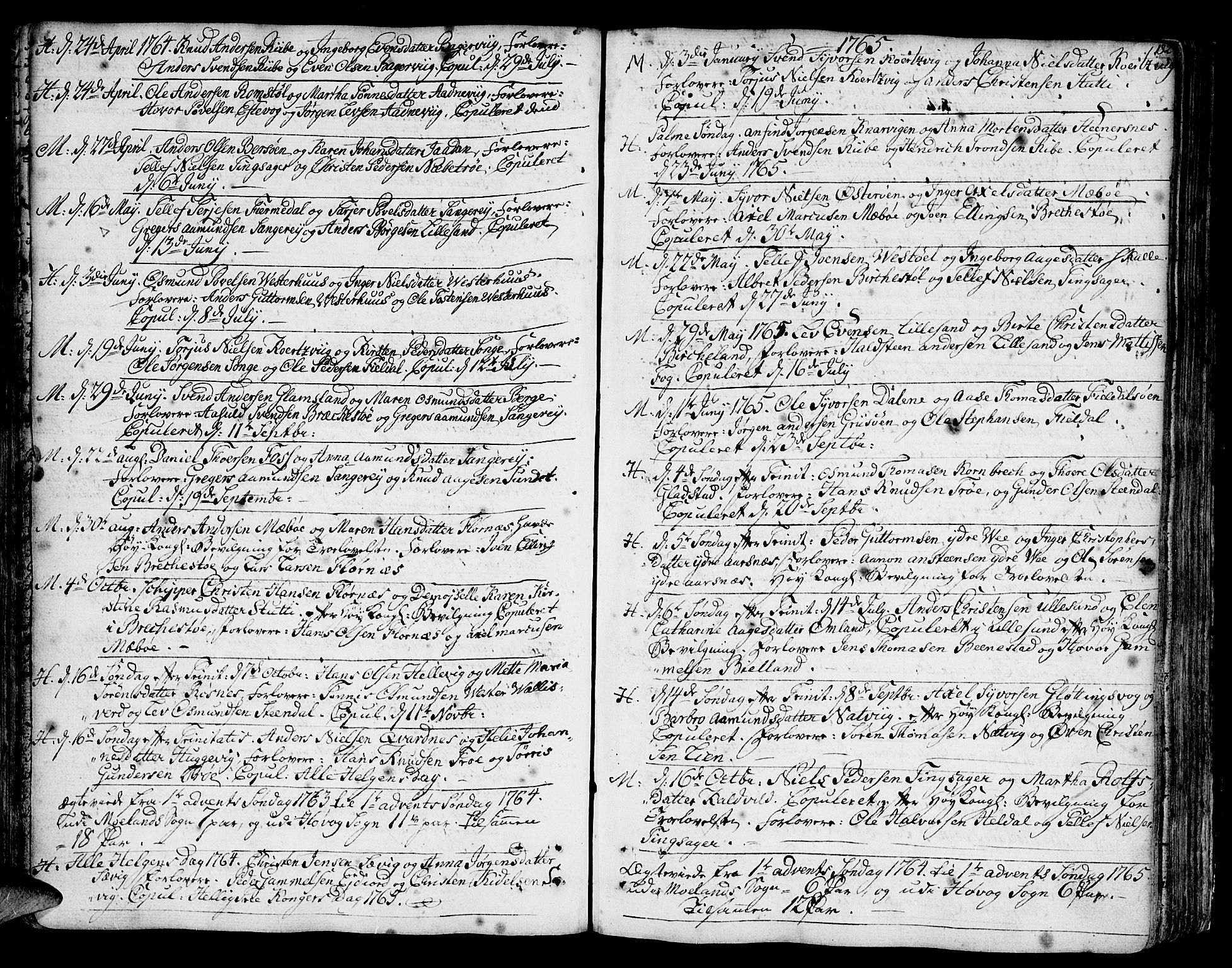 Vestre Moland sokneprestkontor, SAK/1111-0046/F/Fa/Fab/L0002: Parish register (official) no. A 2, 1760-1816, p. 182