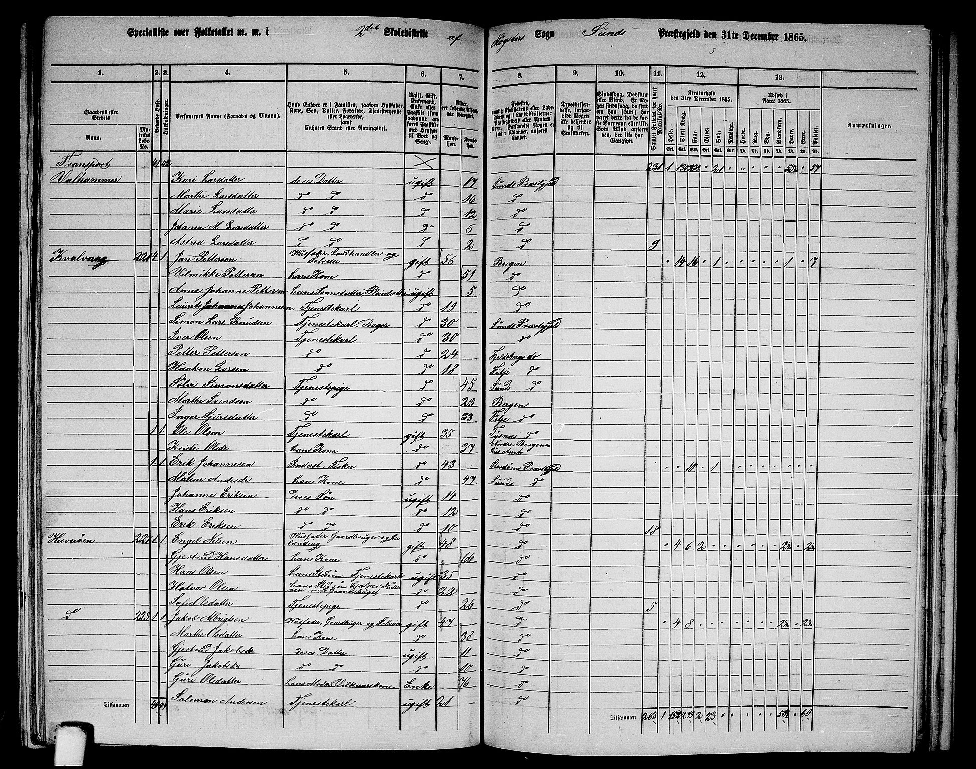 RA, 1865 census for Sund, 1865, p. 165