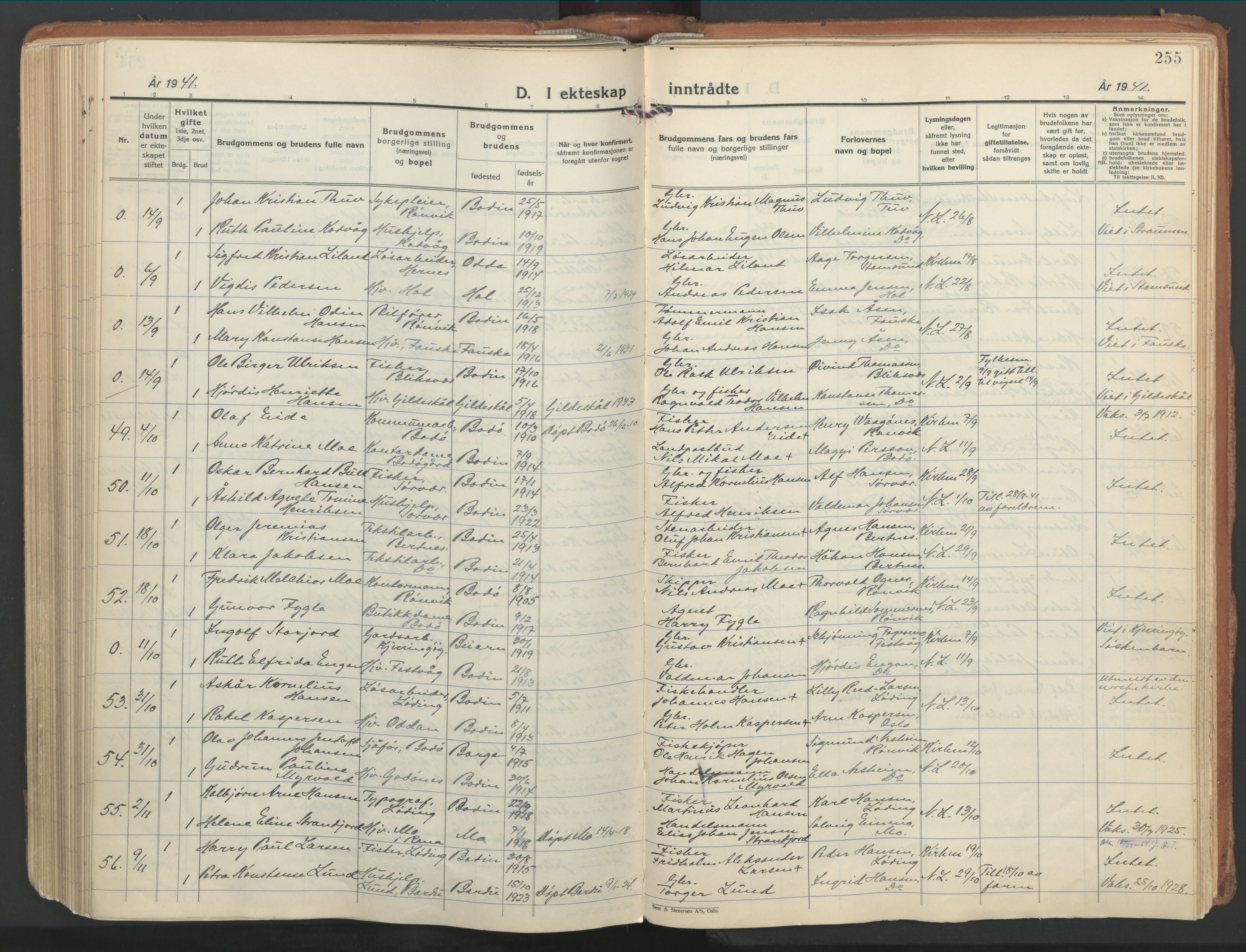 Ministerialprotokoller, klokkerbøker og fødselsregistre - Nordland, AV/SAT-A-1459/802/L0061: Parish register (official) no. 802A08, 1933-1946, p. 255