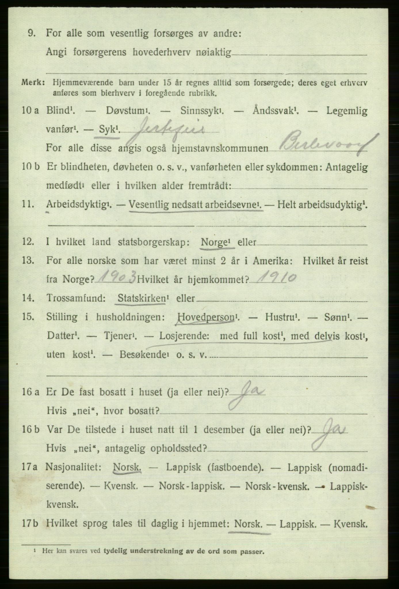 SATØ, 1920 census for Berlevåg, 1920, p. 1126