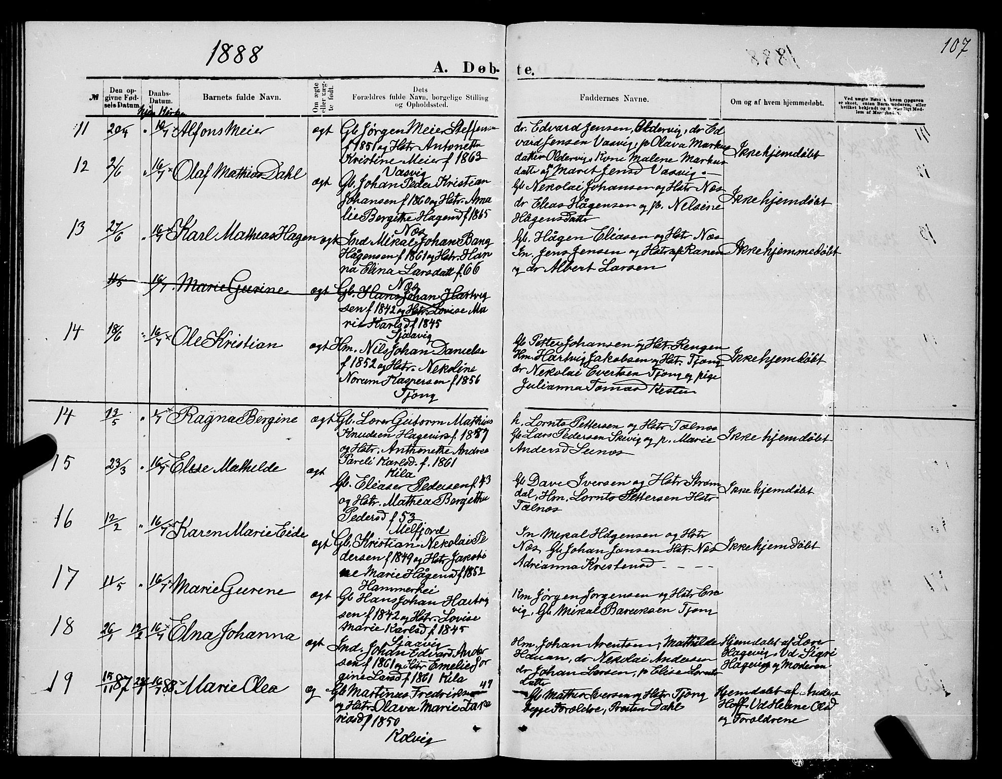 Ministerialprotokoller, klokkerbøker og fødselsregistre - Nordland, SAT/A-1459/841/L0620: Parish register (copy) no. 841C04, 1877-1896, p. 107