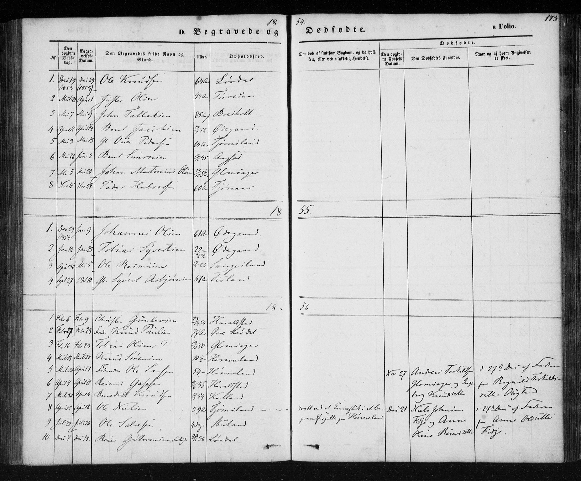 Holum sokneprestkontor, AV/SAK-1111-0022/F/Fa/Fab/L0005: Parish register (official) no. A 5, 1847-1874, p. 173