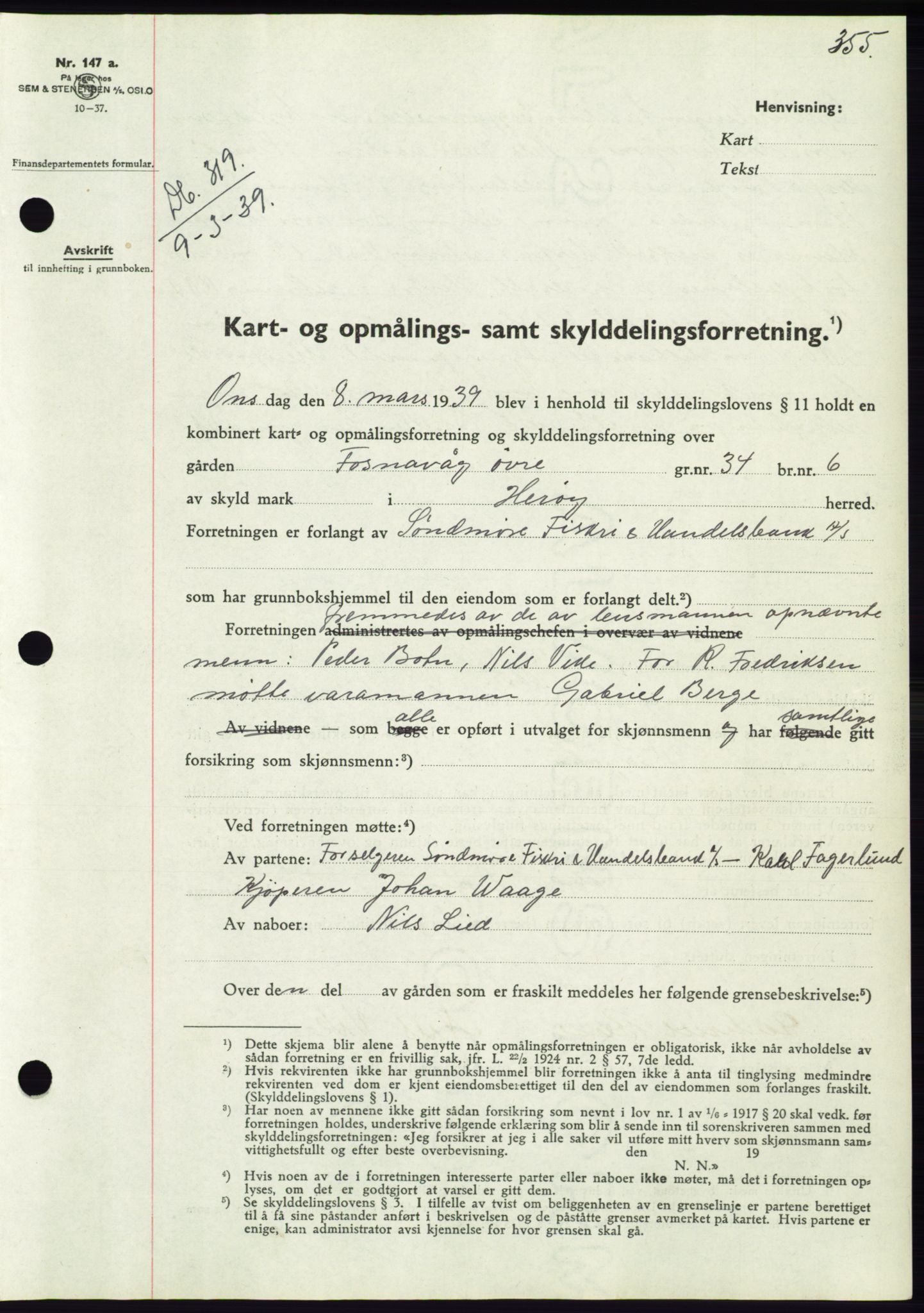 Søre Sunnmøre sorenskriveri, AV/SAT-A-4122/1/2/2C/L0067: Mortgage book no. 61, 1938-1939, Diary no: : 319/1939