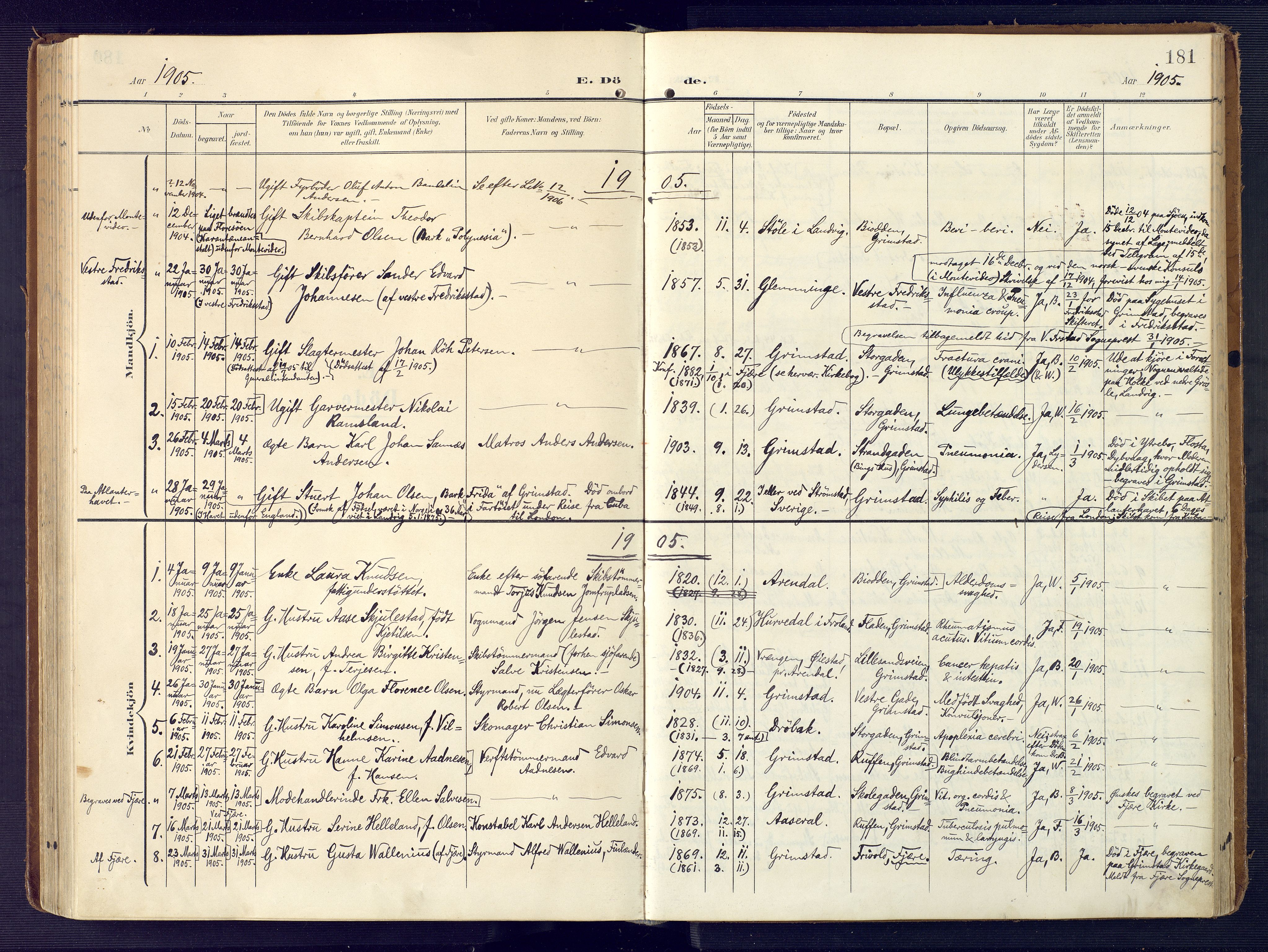 Grimstad sokneprestkontor, SAK/1111-0017/F/Fa/L0005: Parish register (official) no. A 4, 1911-1924, p. 181