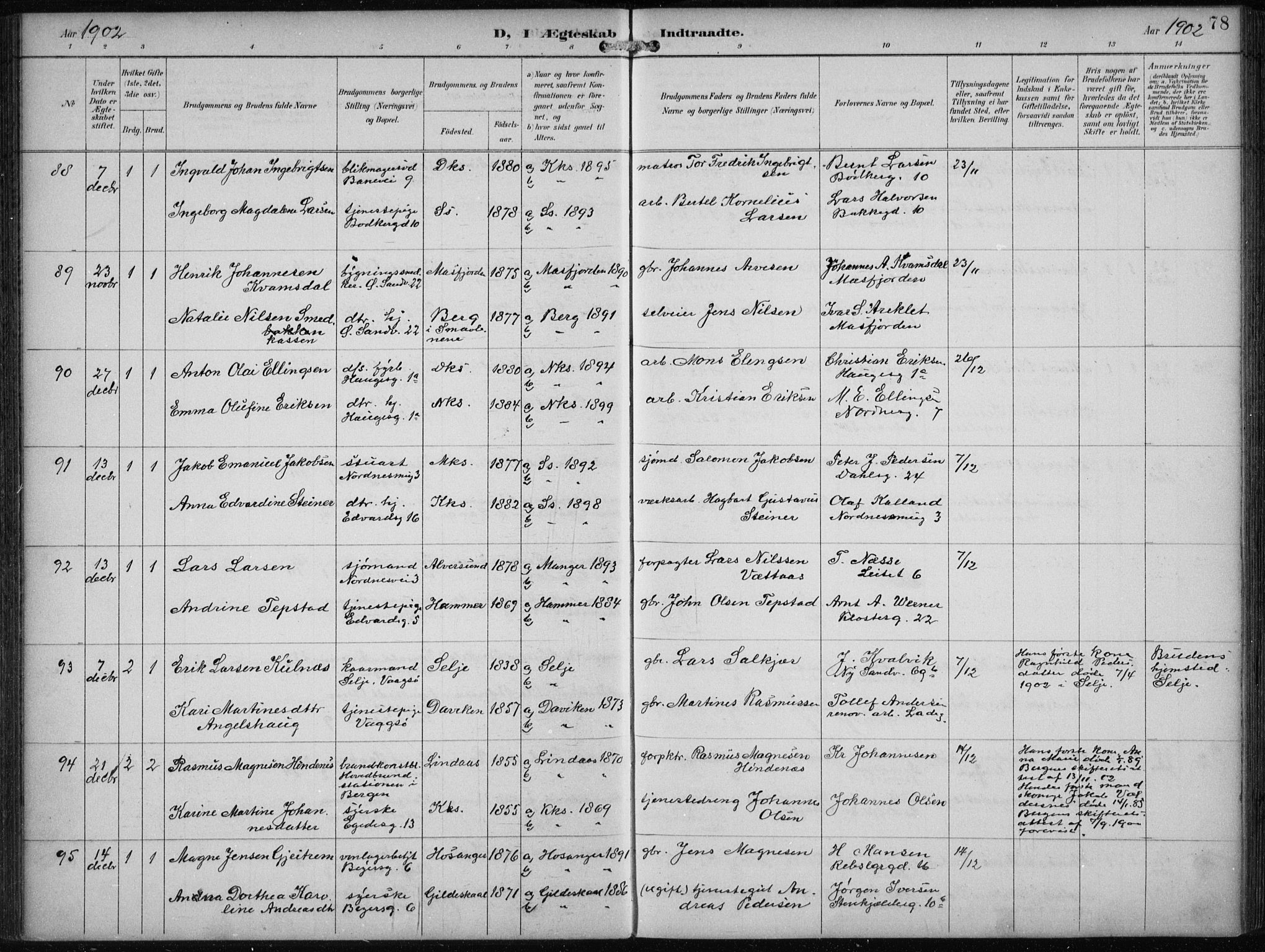 Sandviken Sokneprestembete, AV/SAB-A-77601/H/Ha/L0014: Parish register (official) no. D 1, 1896-1911, p. 78