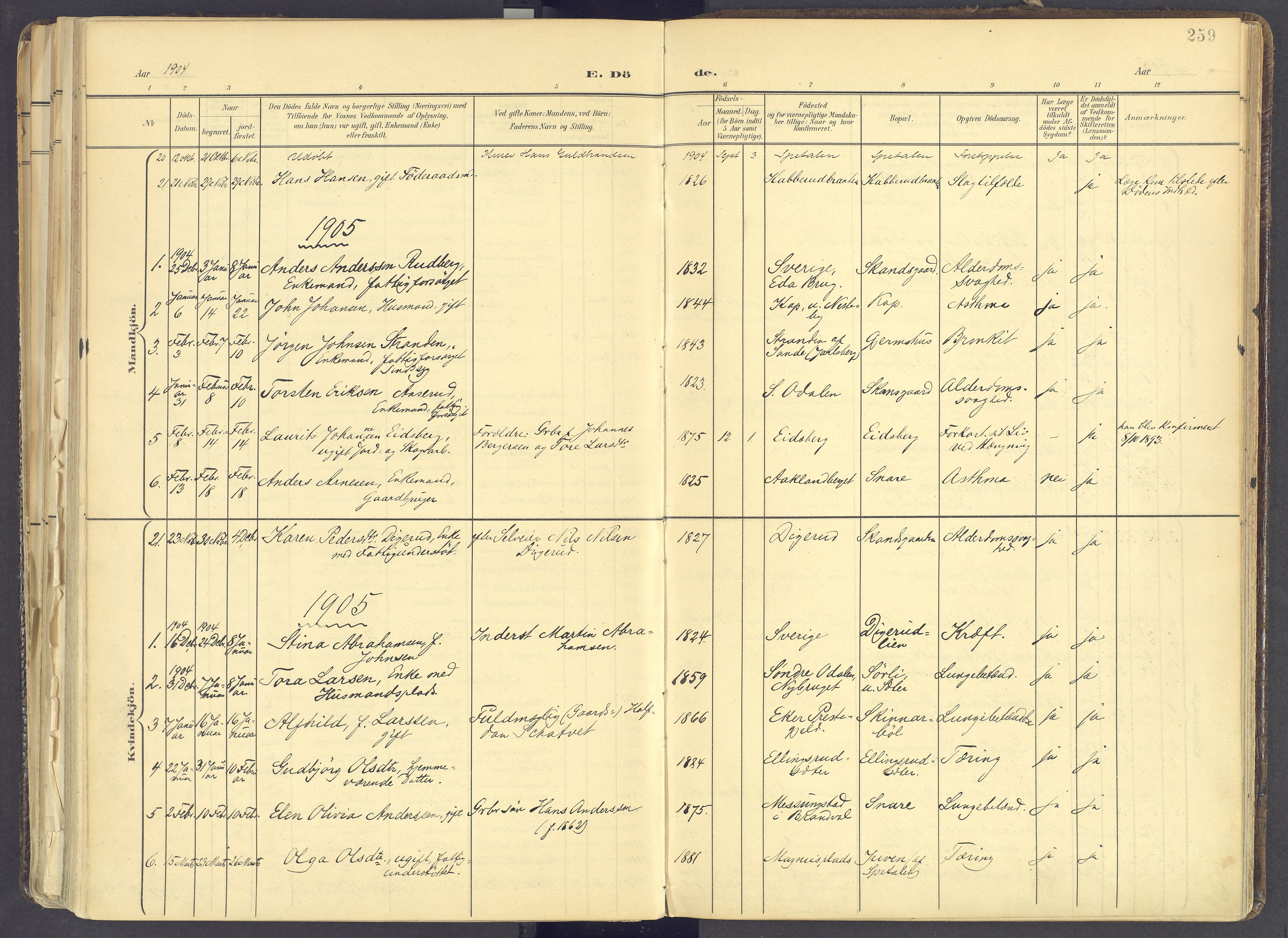 Vinger prestekontor, AV/SAH-PREST-024/H/Ha/Haa/L0017: Parish register (official) no. 17, 1901-1927, p. 259