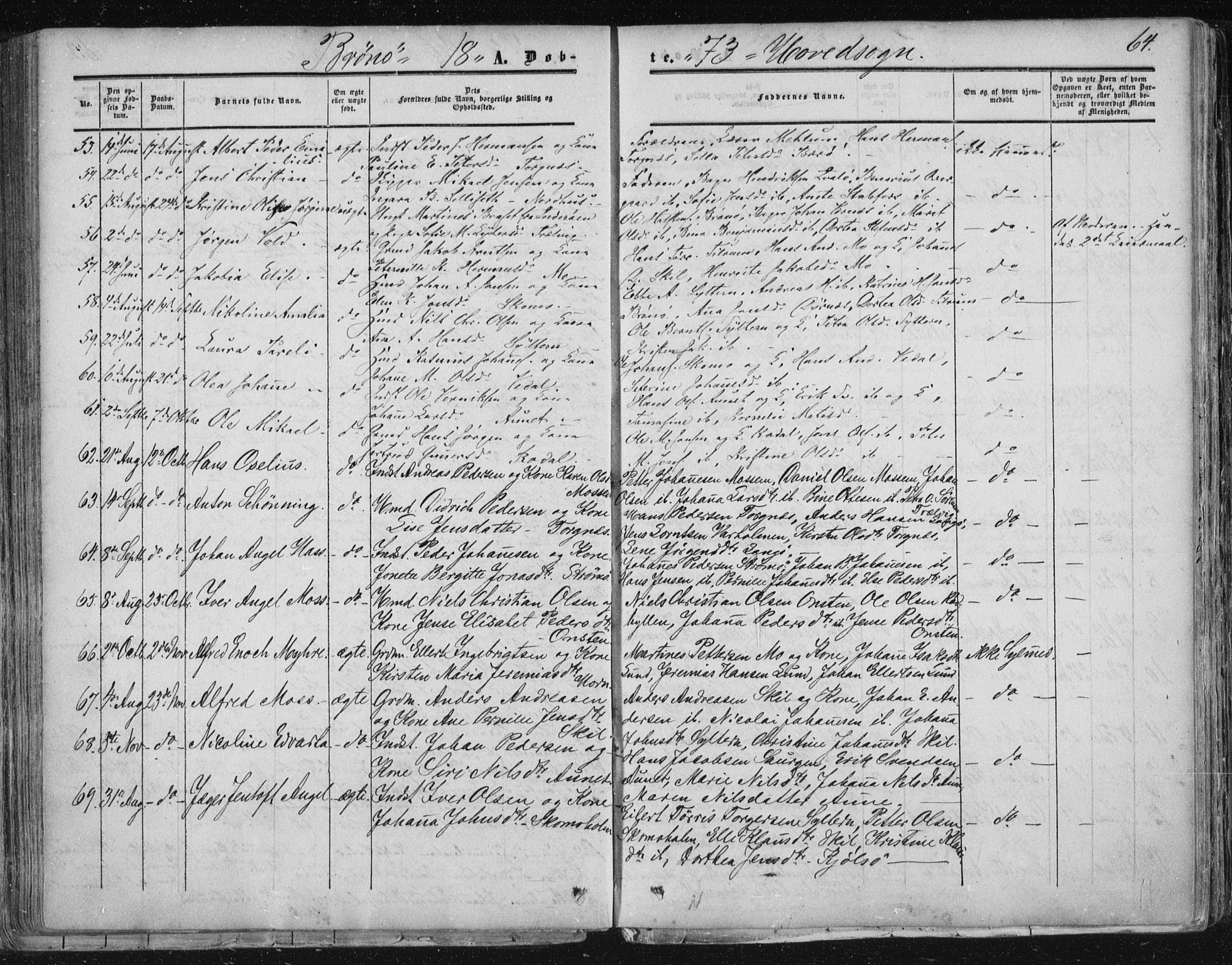 Ministerialprotokoller, klokkerbøker og fødselsregistre - Nordland, AV/SAT-A-1459/813/L0198: Parish register (official) no. 813A08, 1834-1874, p. 64