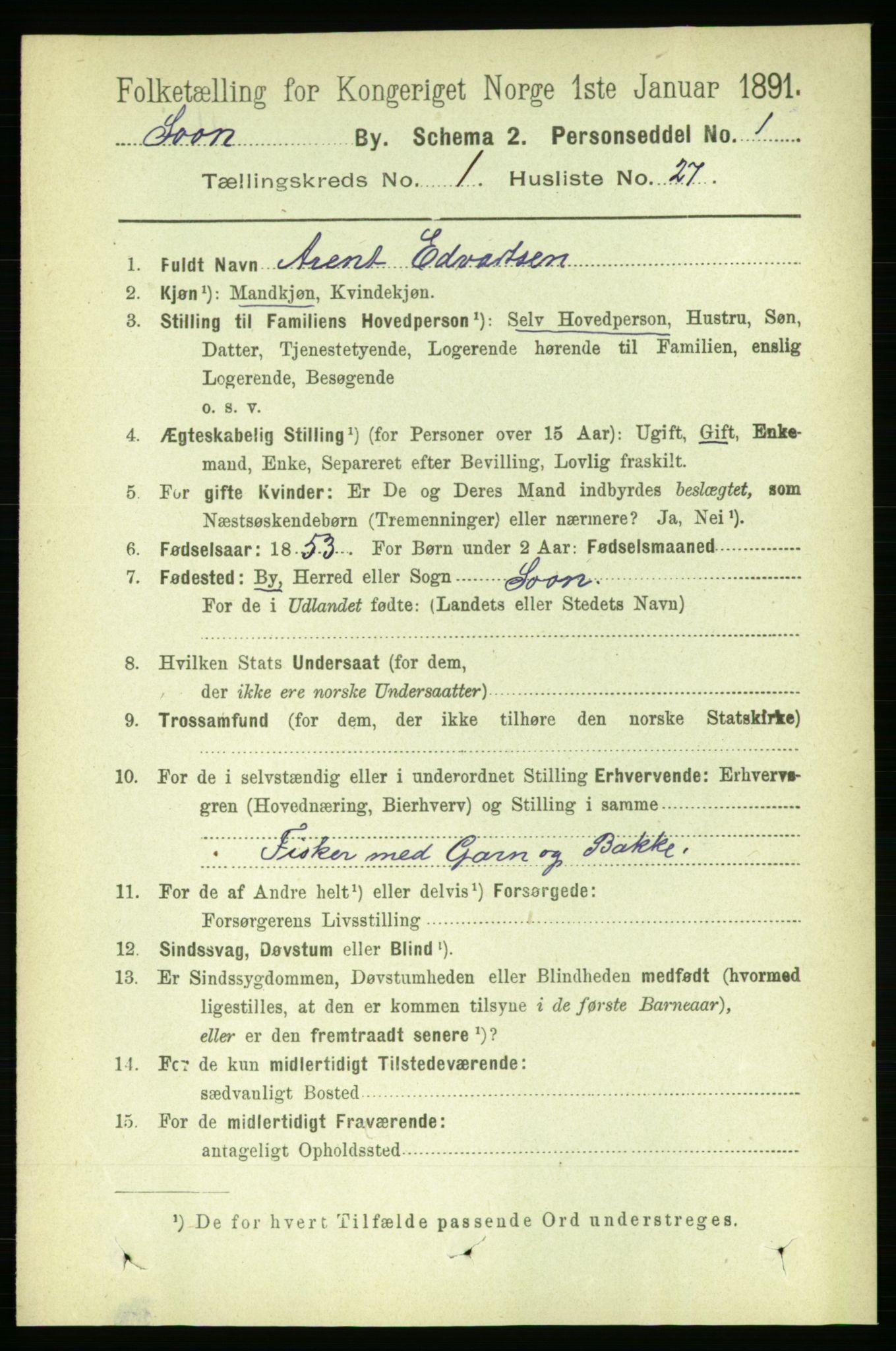 RA, 1891 census for 0201 Son, 1891, p. 244