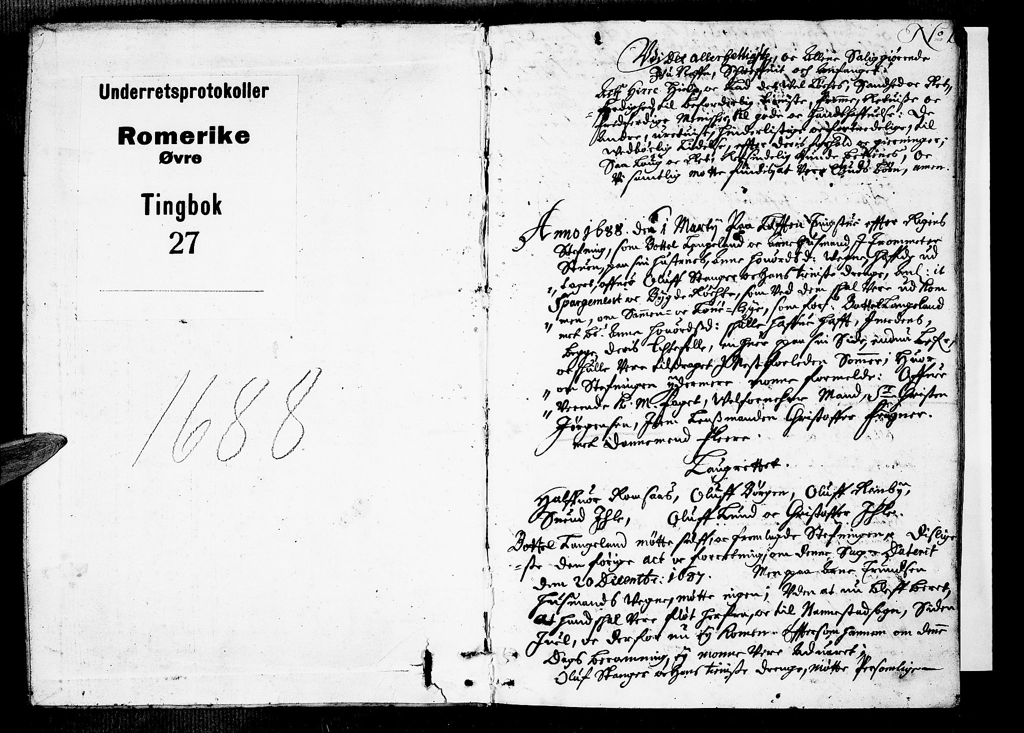 Øvre Romerike sorenskriveri, SAO/A-10649/F/Fb/L0027: Tingbok 27, 1688, p. 0b-1a